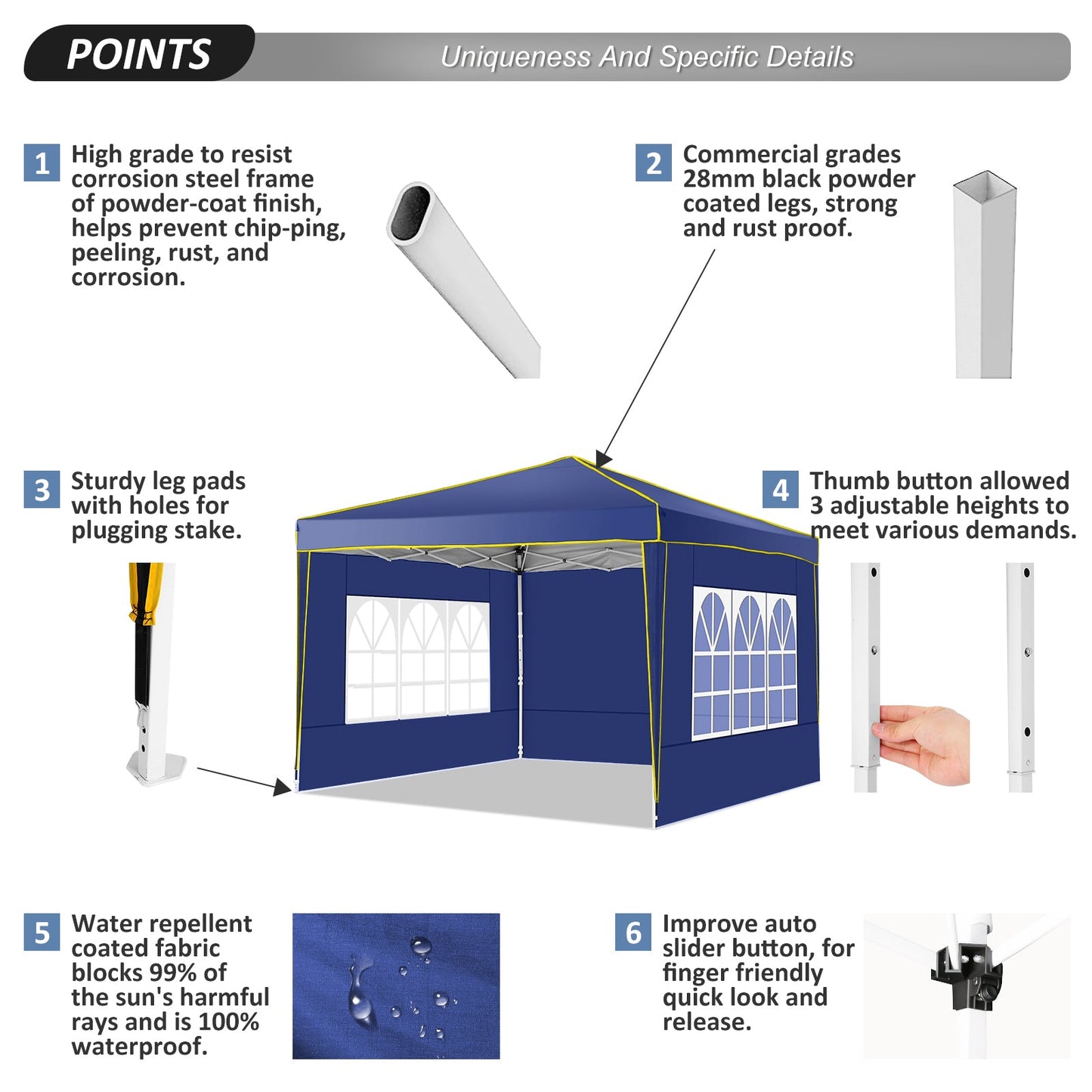 JUSTTENT Pop up Canopy Tent 10x10 Commercial Instant Canopy