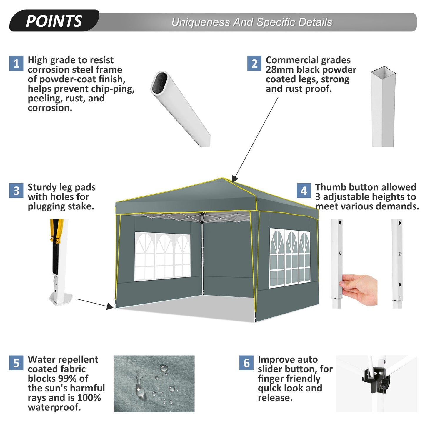 JUSTTENT Pop up Canopy Tent 10x10 Commercial Instant Canopy