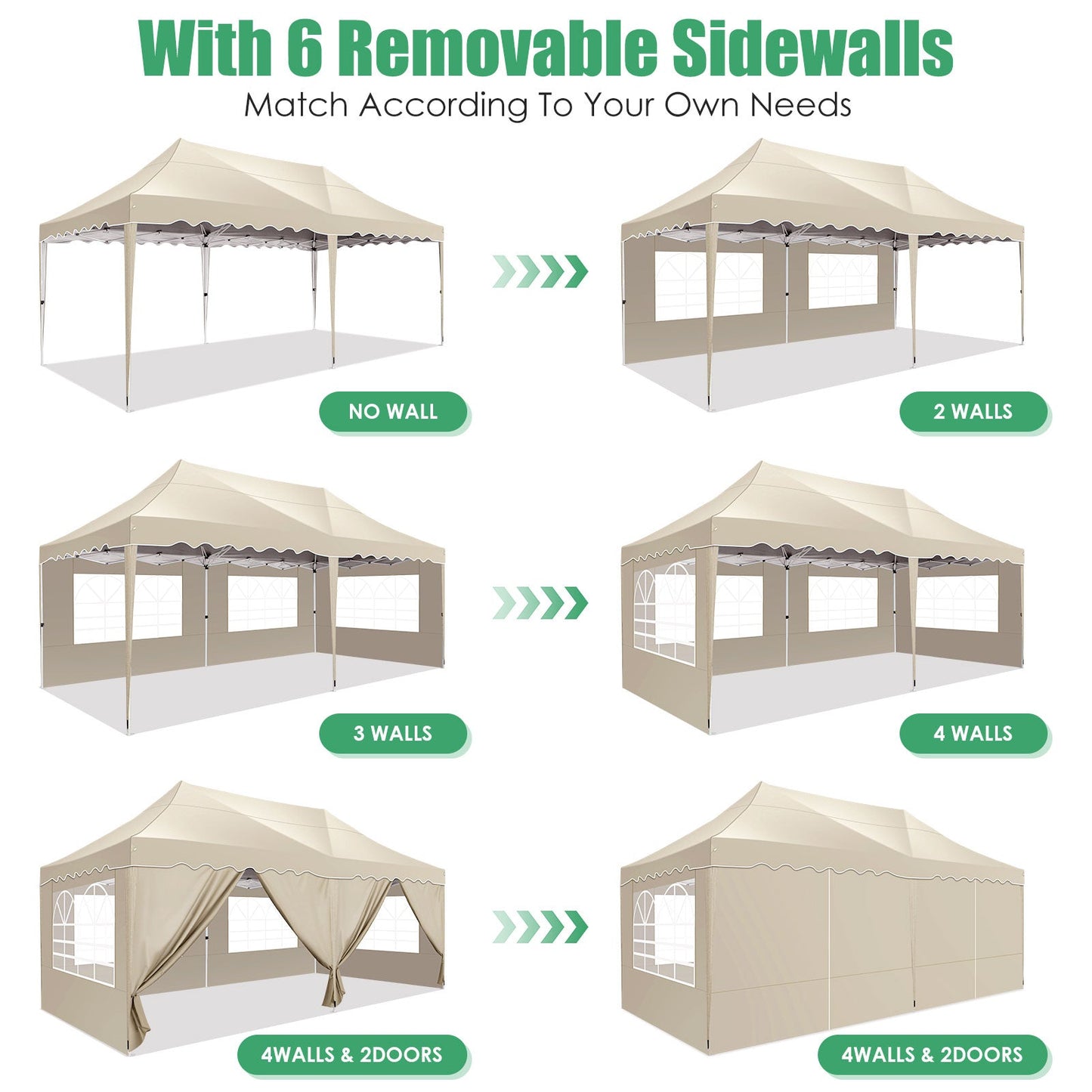 JUSTTENT 10x20 Pop up Canopy Tent Commercial Instant Canopy with 6 Sidewalls