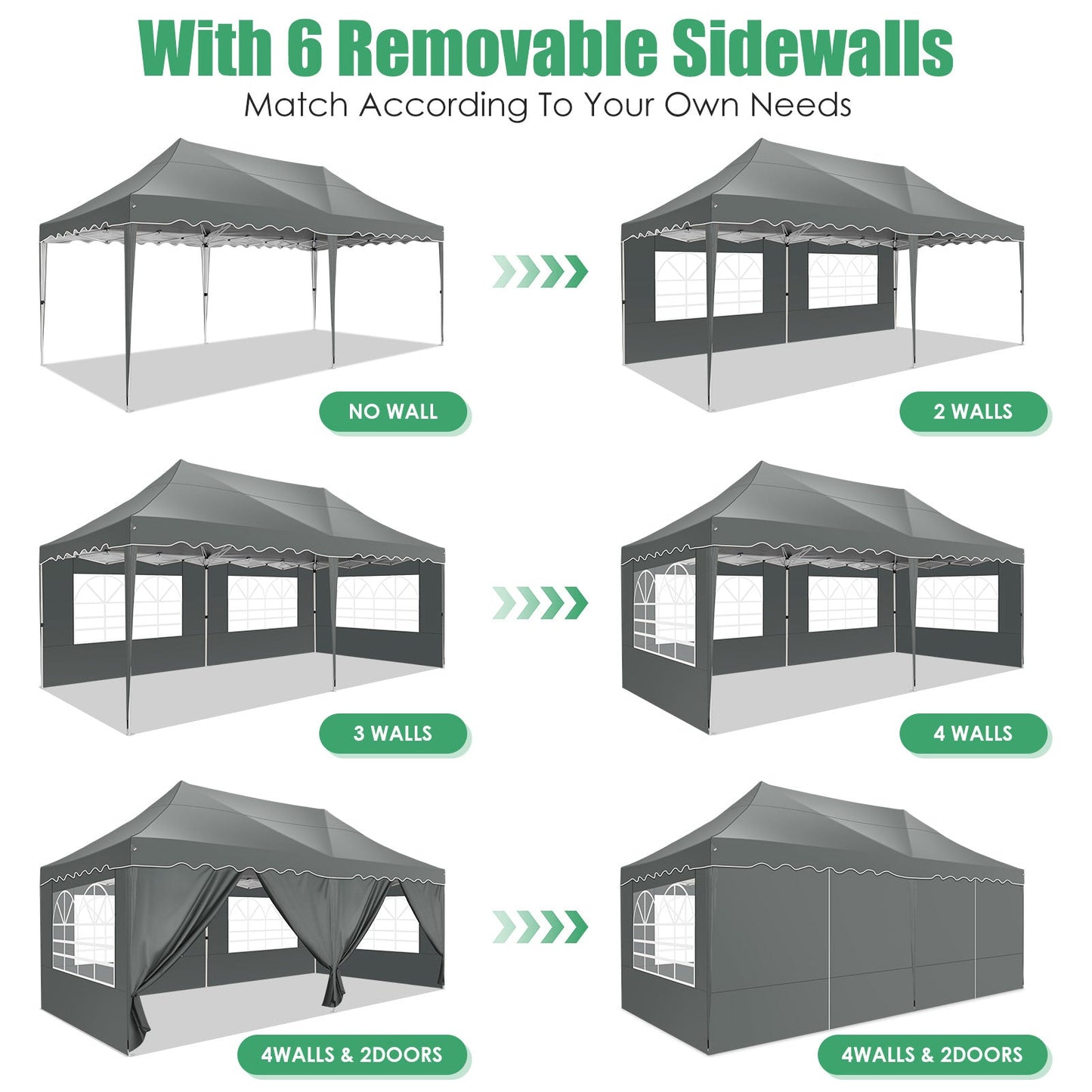 JUSTTENT 10x20 Pop up Canopy Tent Commercial Instant Canopy with 6 Sidewalls