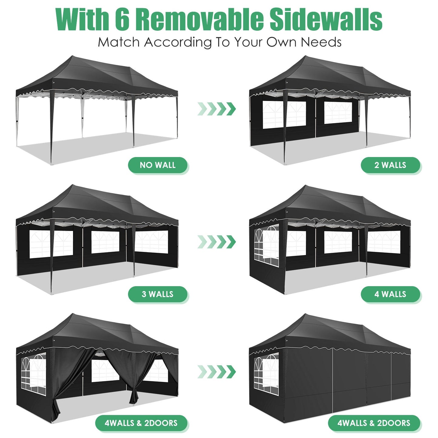 JUSTTENT 10x20 Pop up Canopy Tent Commercial Instant Canopy with 6 Sidewalls