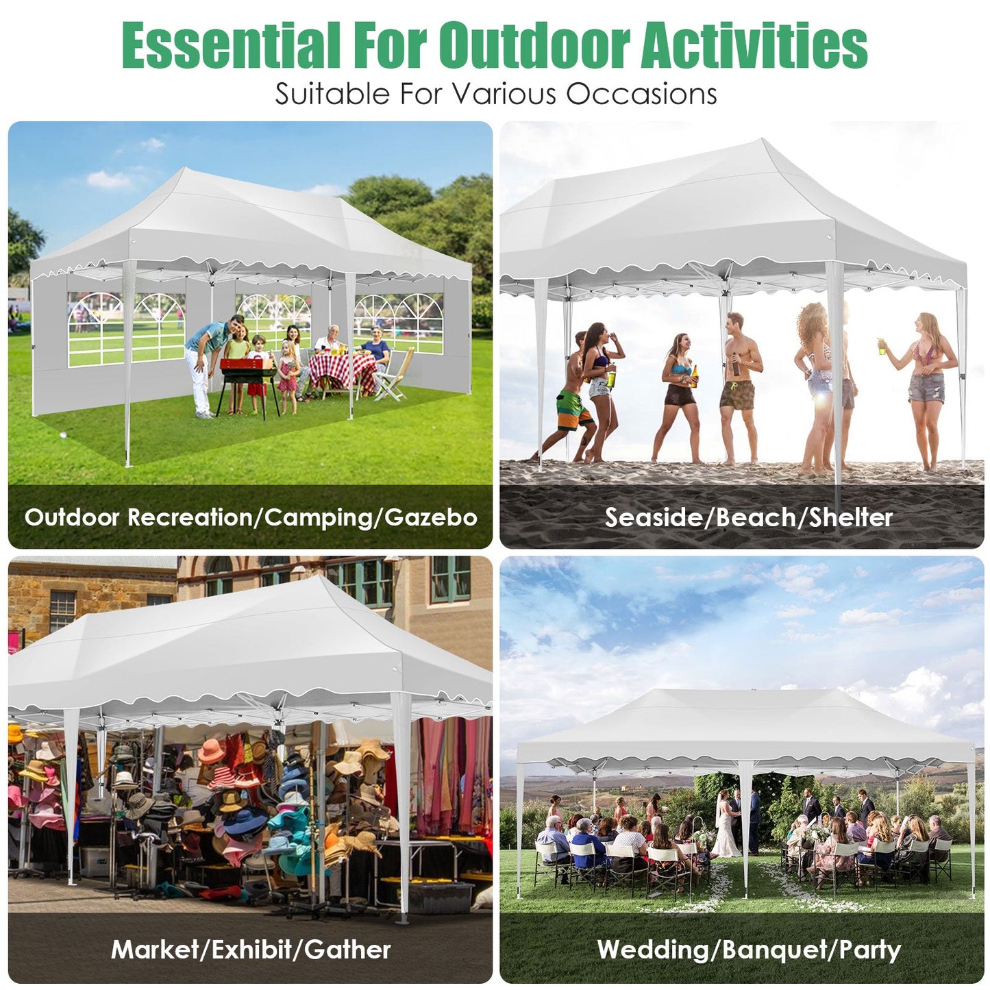 JUSTTENT 10x20 Pop up Canopy Tent Commercial Instant Canopy with 6 Sidewalls
