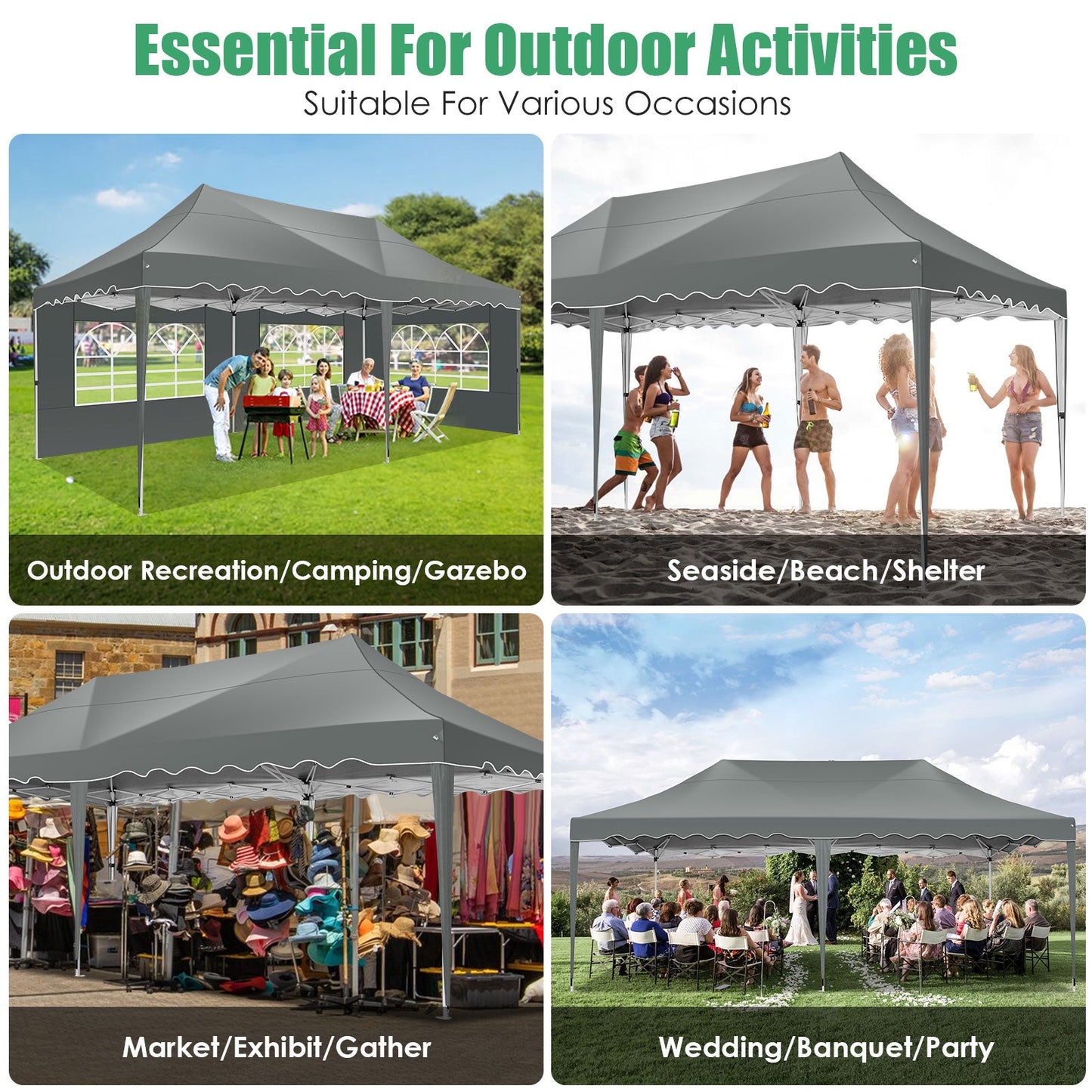JUSTTENT 10x20 Pop up Canopy Tent Commercial Instant Canopy with 6 Sidewalls