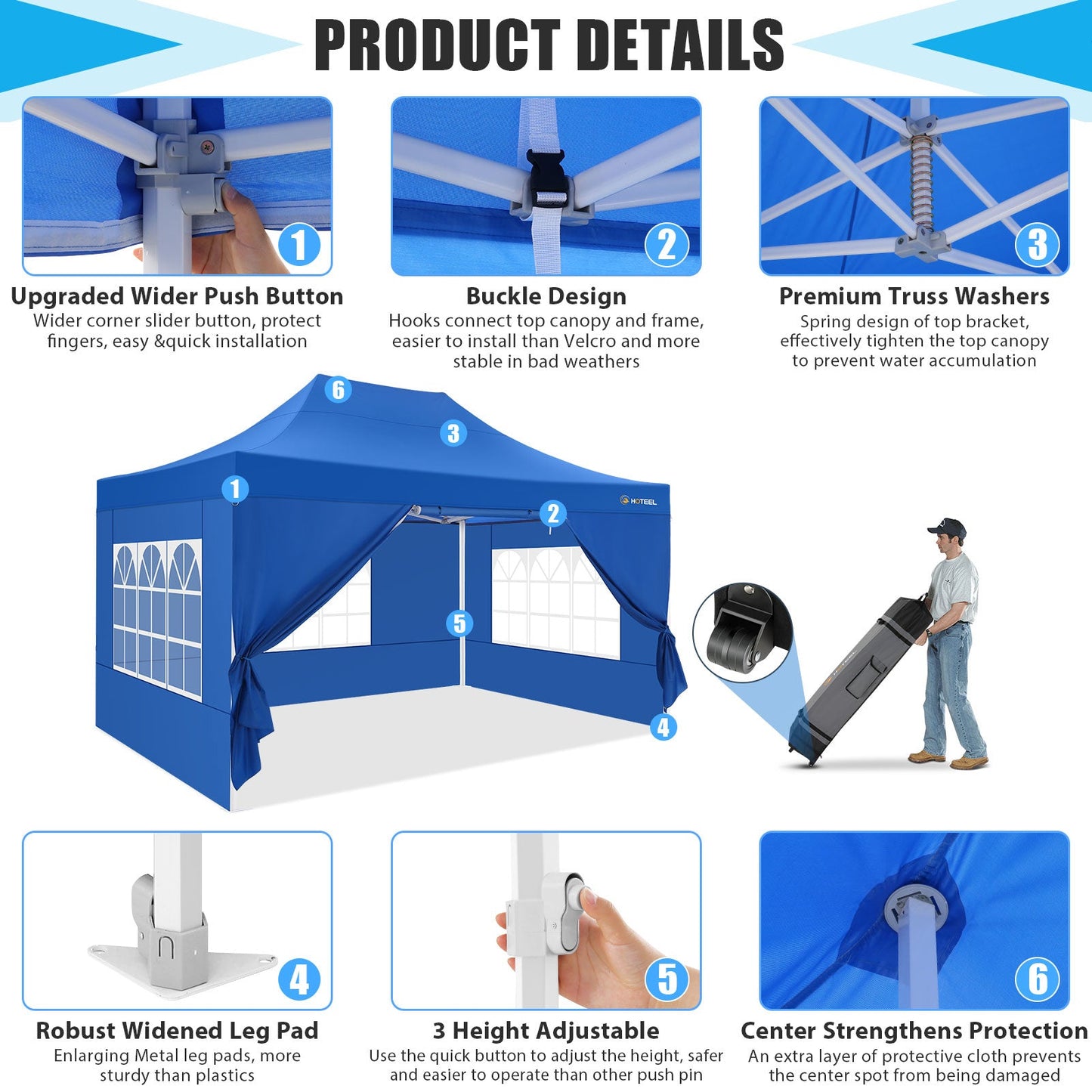 10x15 Heavy Duty Canopy Tent with 4 Sidewalls,Pop up Canopy for Parties