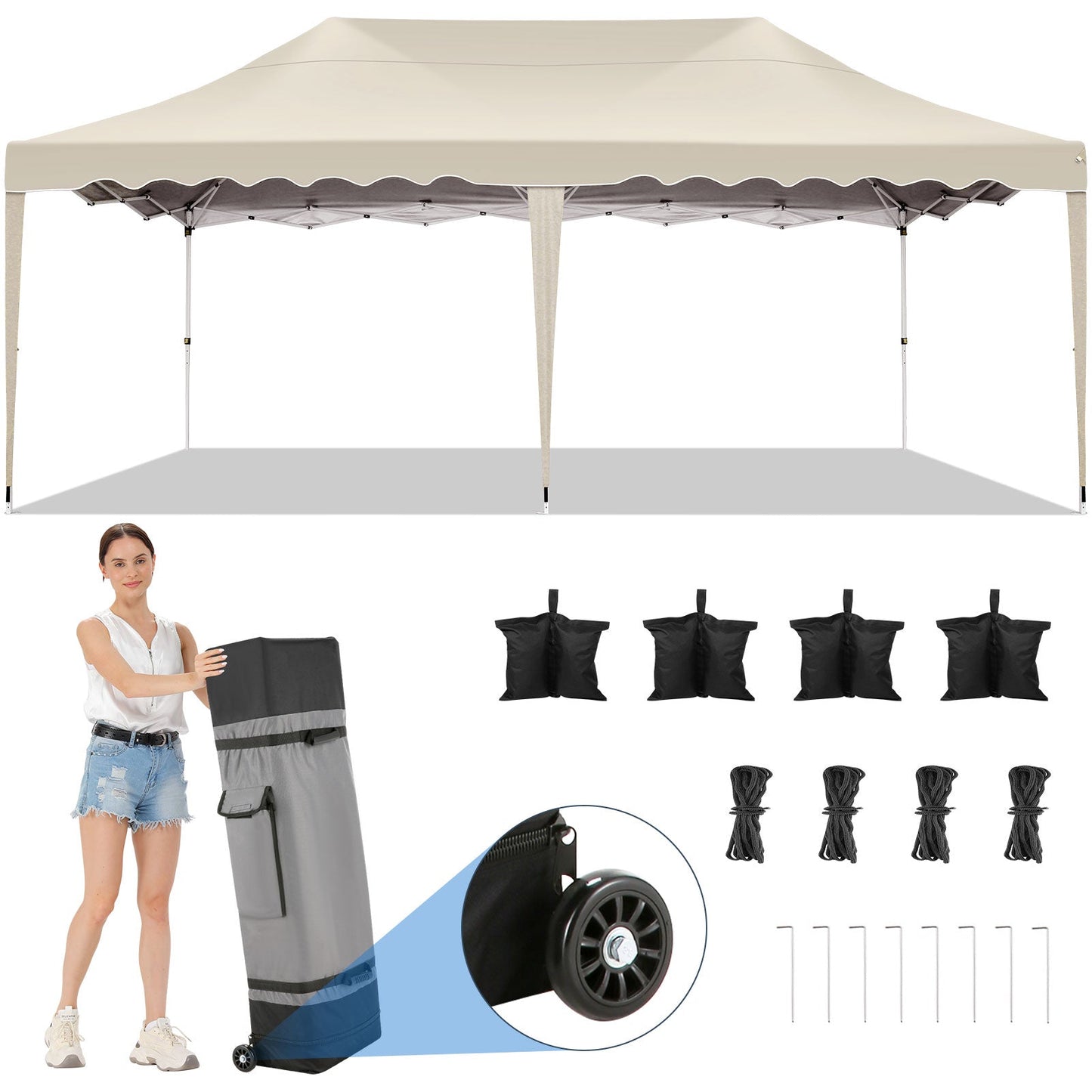 JUSTTENT 10x20 Pop up Canopy Tent Commercial Instant Canopy with 6 Sidewalls