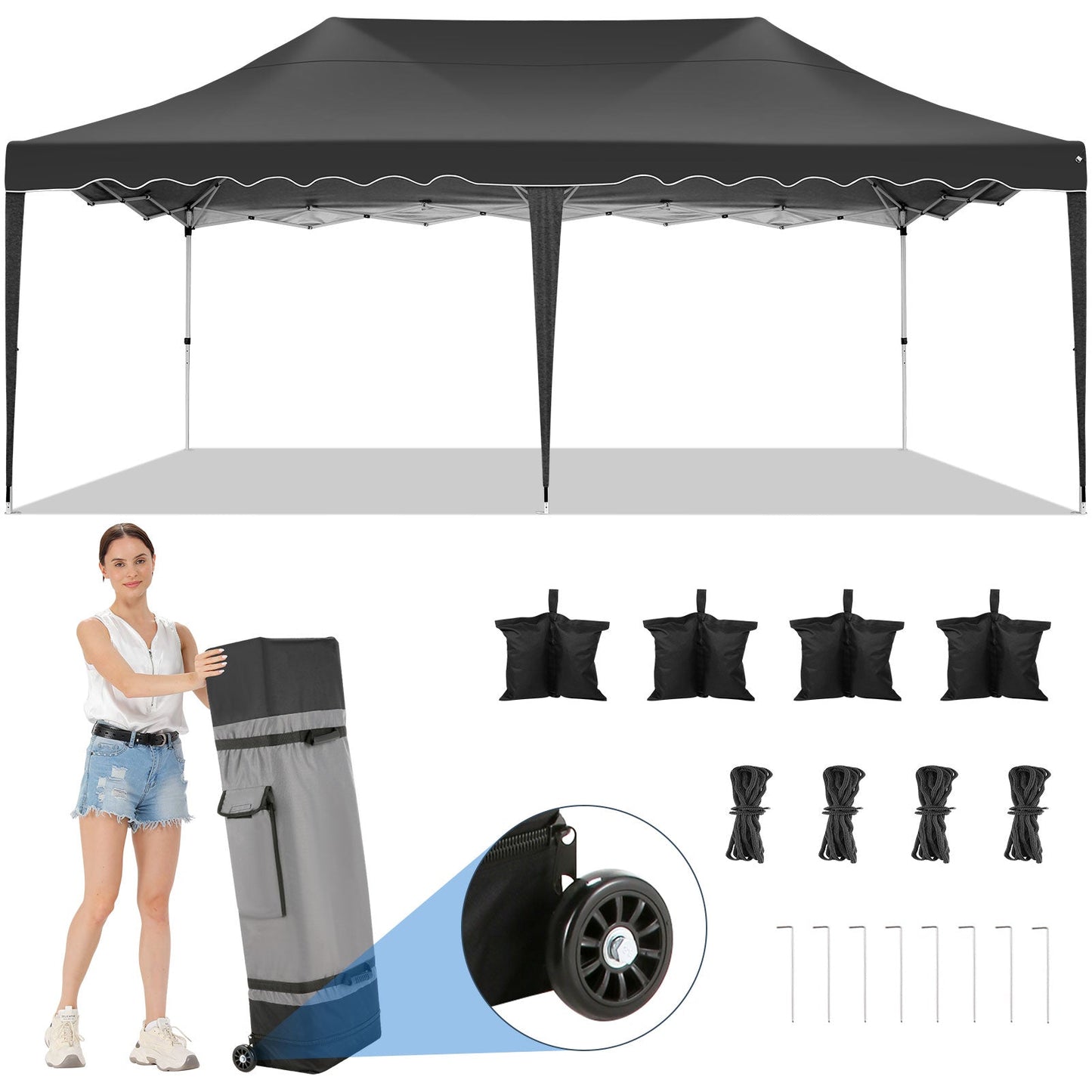 JUSTTENT 10x20 Pop up Canopy Tent Commercial Instant Canopy with 6 Sidewalls