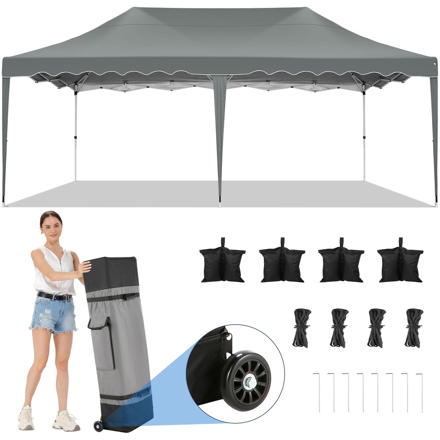 JUSTTENT 10x20 Pop up Canopy Tent Commercial Instant Canopy with 6 Sidewalls