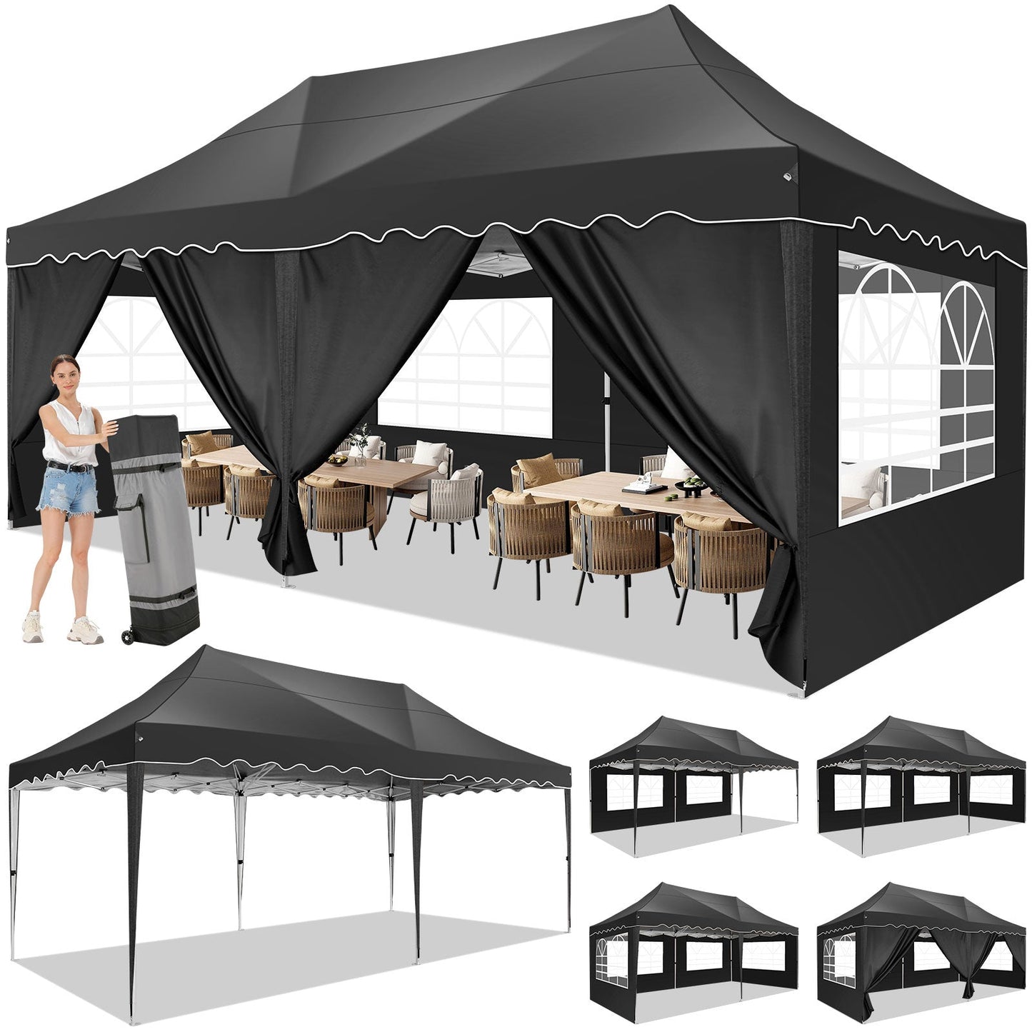 JUSTTENT 10x20 Pop up Canopy Tent Commercial Instant Canopy with 6 Sidewalls