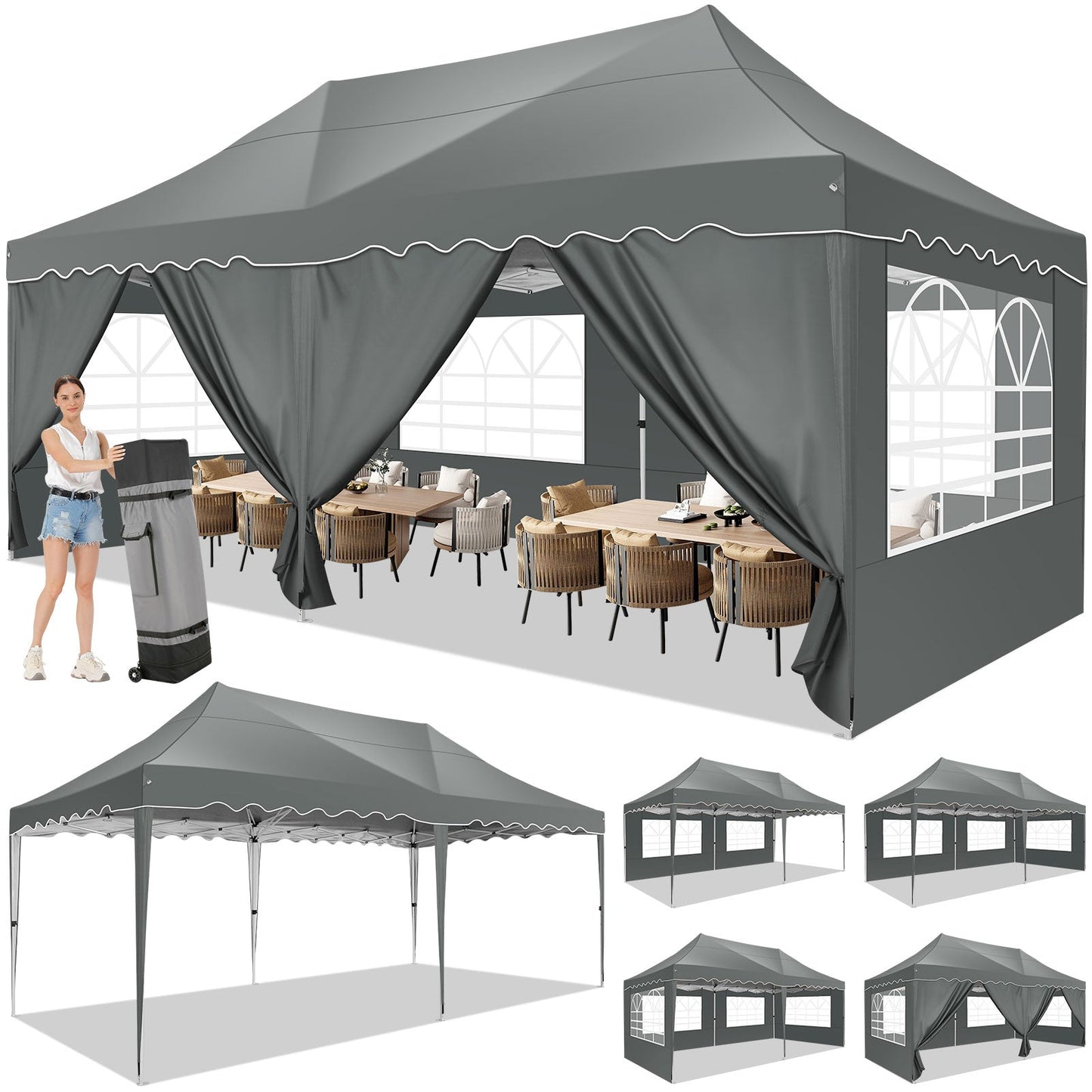 JUSTTENT 10x20 Pop up Canopy Tent Commercial Instant Canopy with 6 Sidewalls