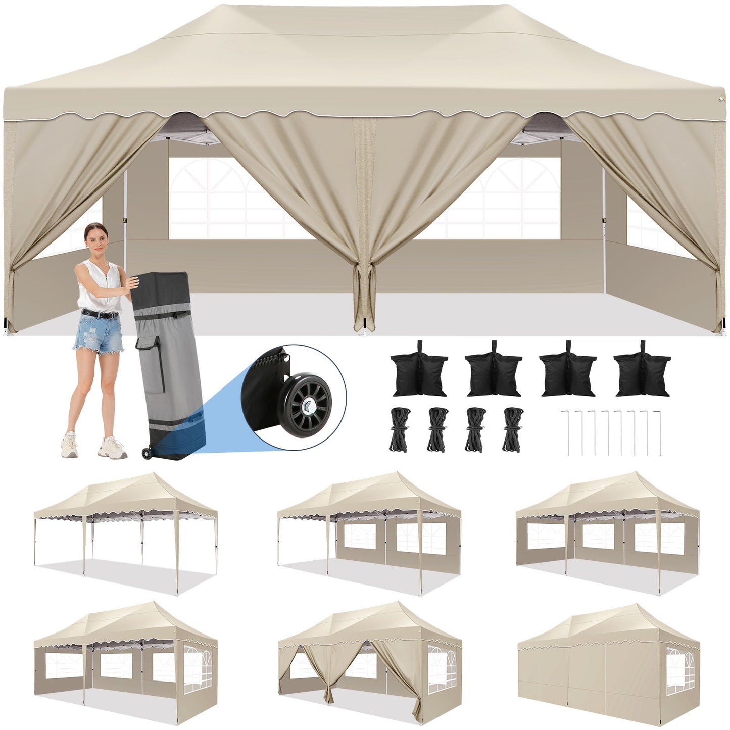 JUSTTENT 10x20 Pop up Canopy Tent Commercial Instant Canopy with 6 Sidewalls
