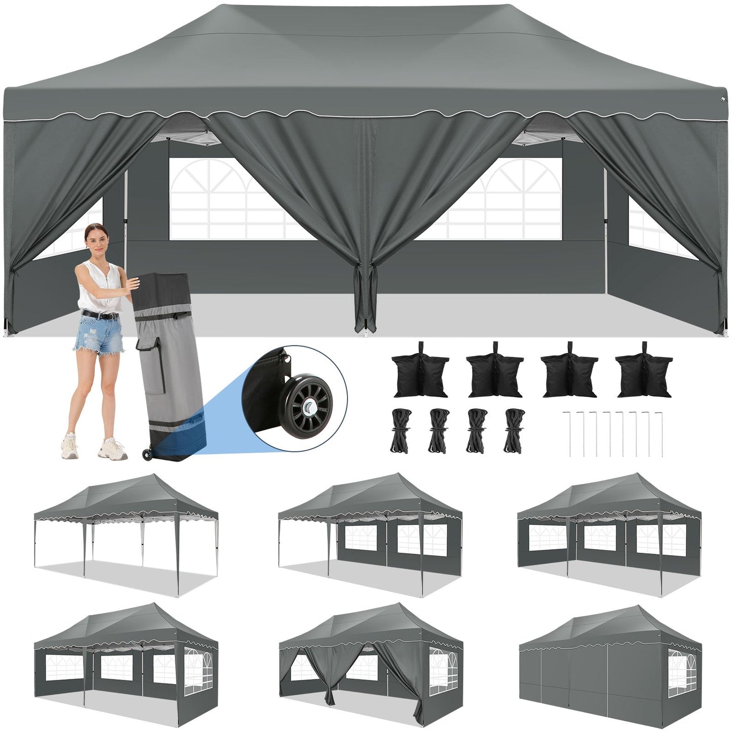 JUSTTENT 10x20 Pop up Canopy Tent Commercial Instant Canopy with 6 Sidewalls
