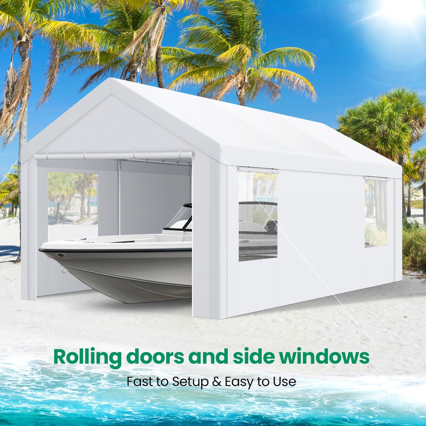 10'x20' Large Heavy Duty Carport Canopy with Roll-up Windows
