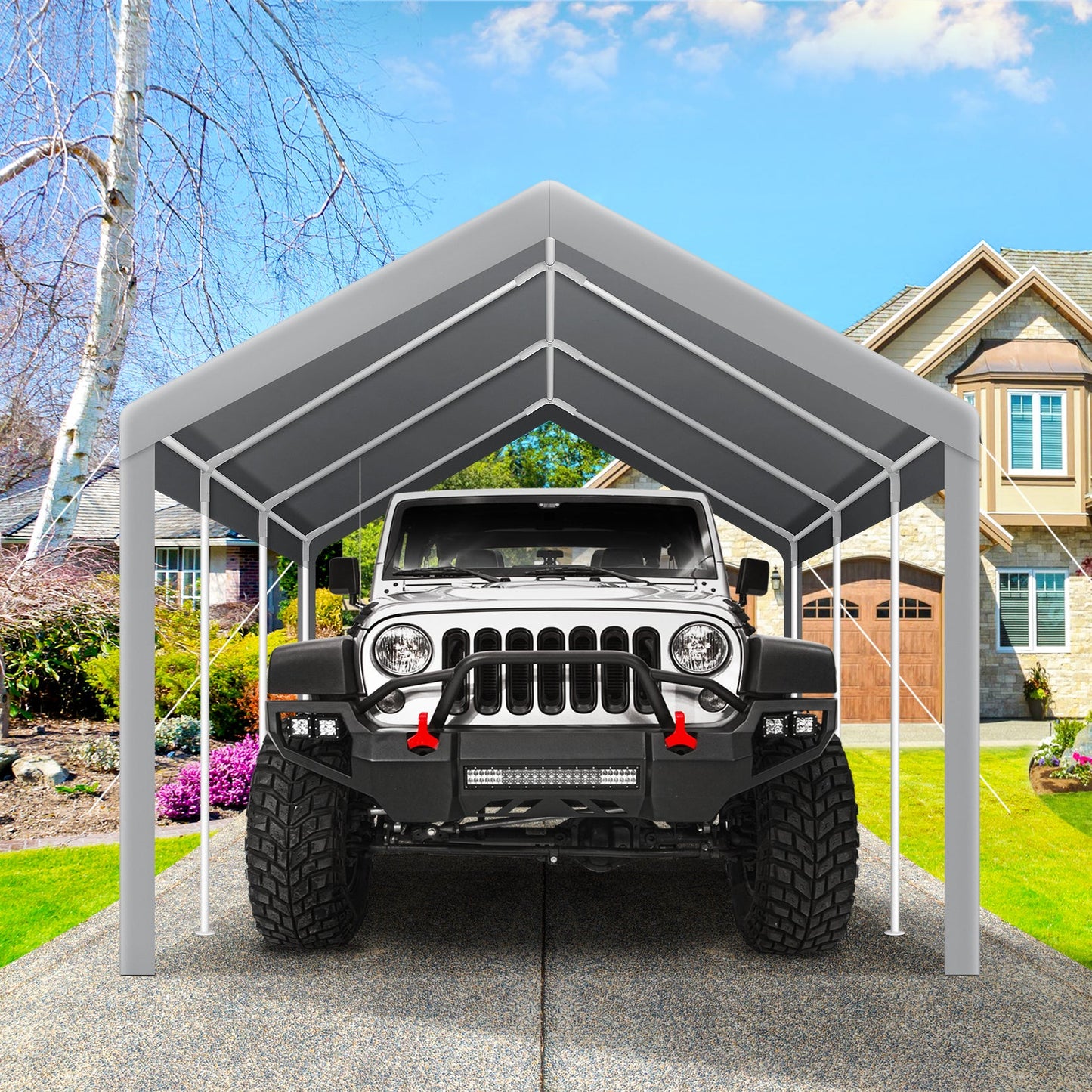 Portable Garage Metal Steel Frame & Polyester Top Carport Shelter for Outdoor Truck Boat