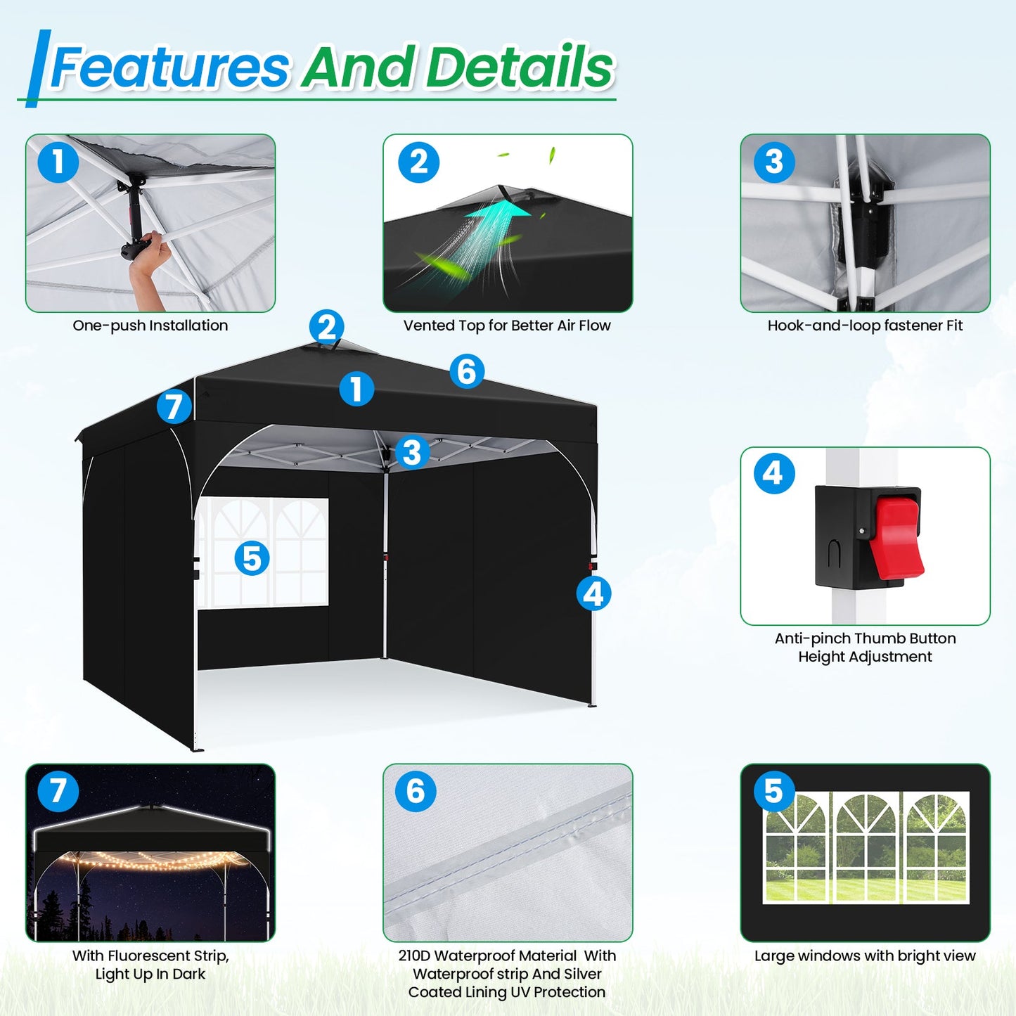 10x10 Party Tents with One Push Central Button Air Vent Tent