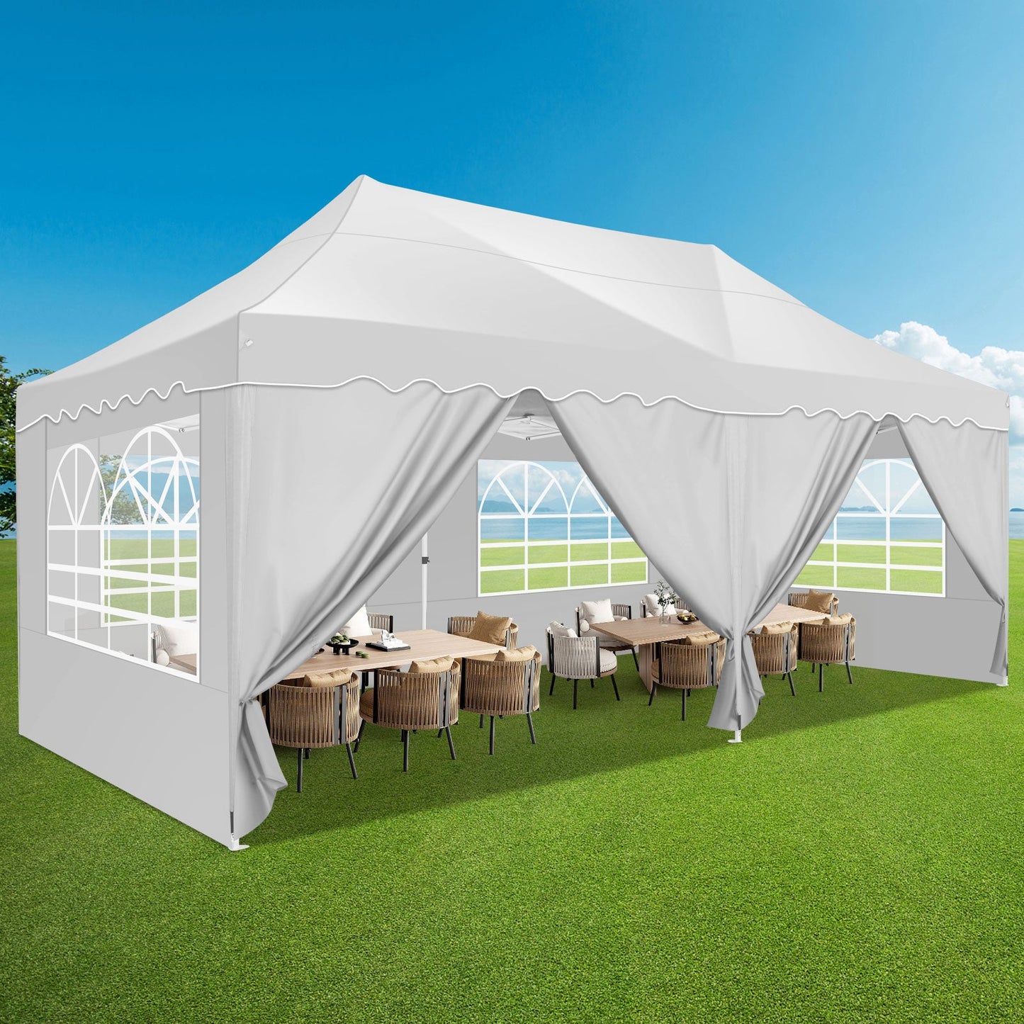 JUSTTENT 10x20 Pop up Canopy Tent Commercial Instant Canopy with 6 Sidewalls