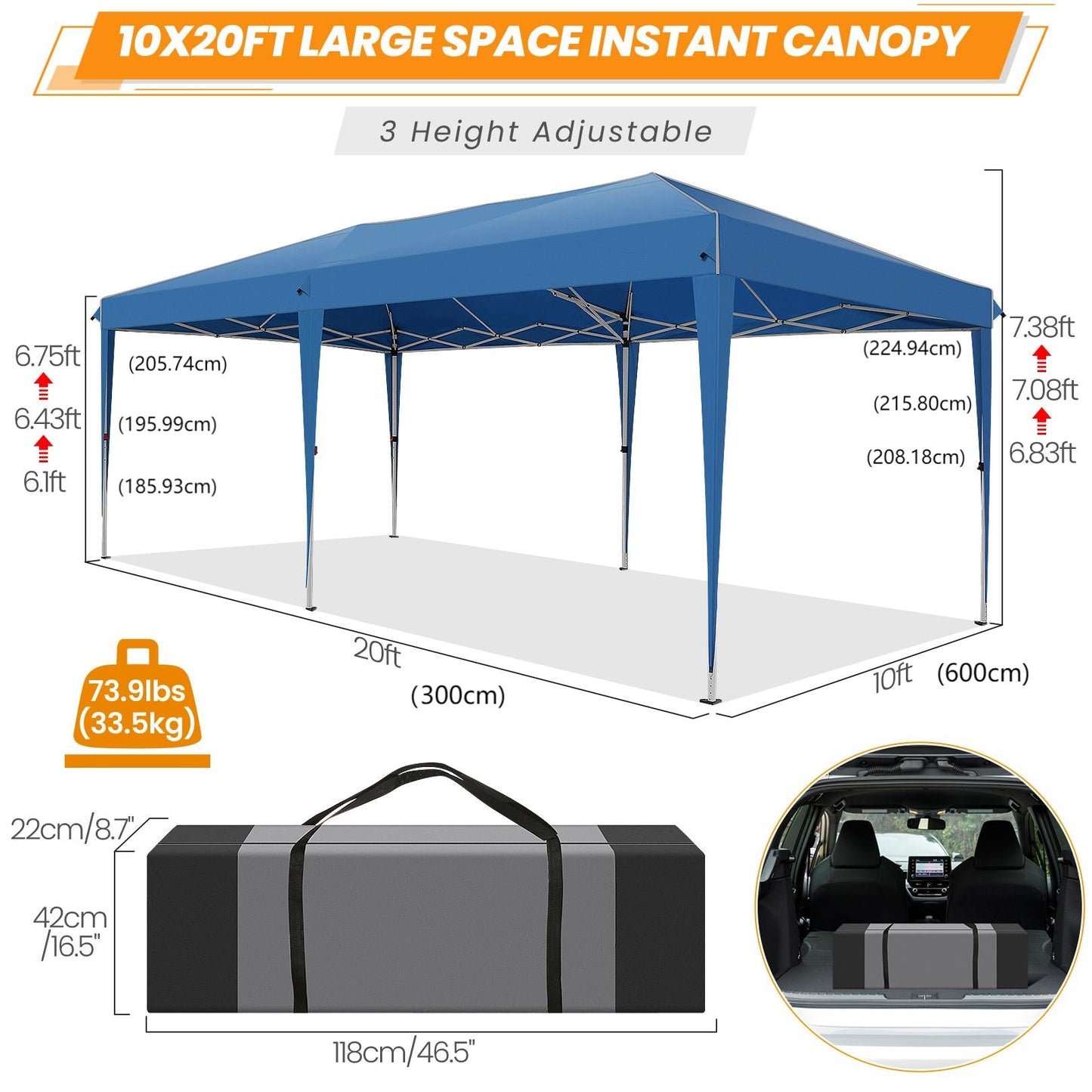 Pop Up Canopy Tent for Backyard,10x20 Canopy with 6 Removable Sidewalls