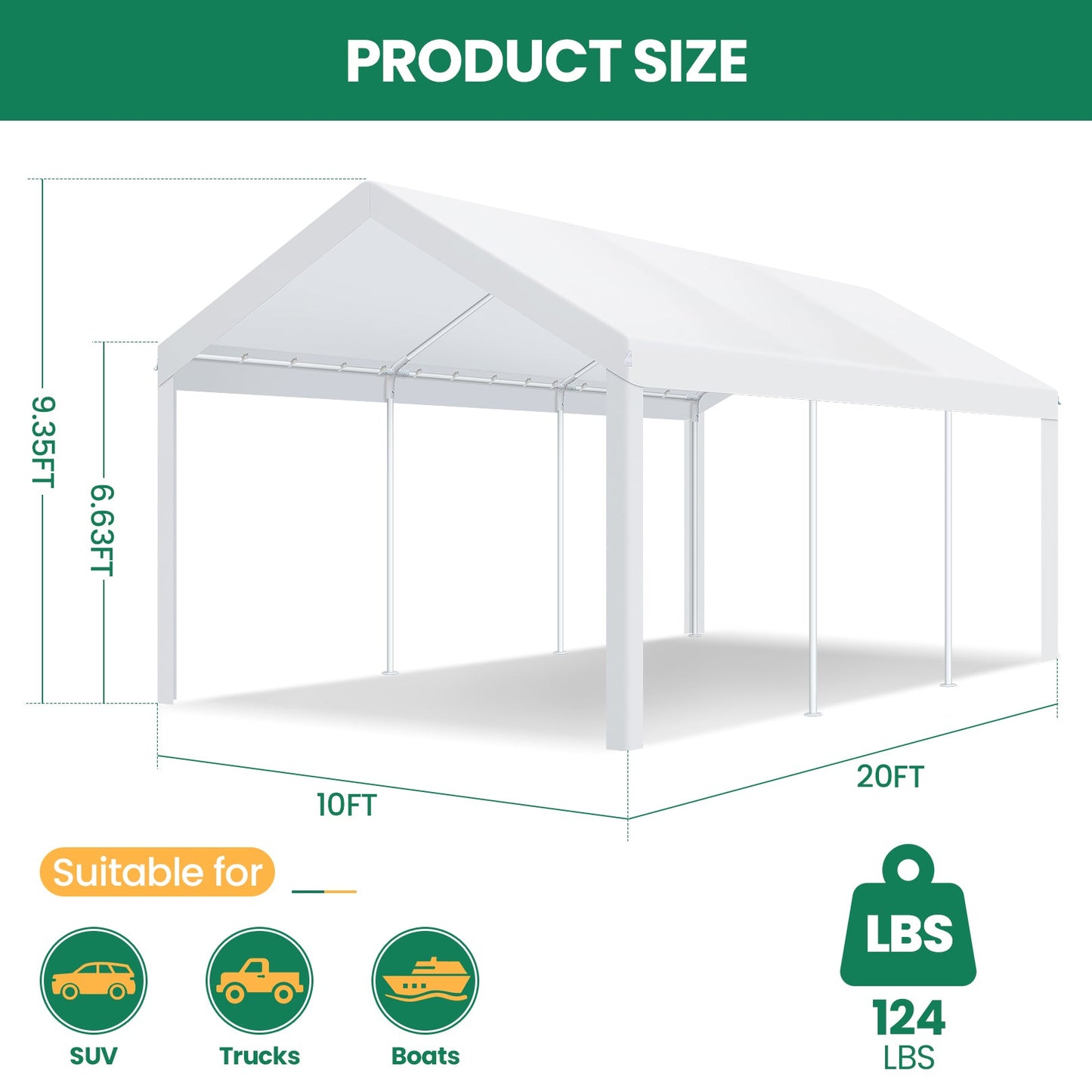 Portable Garage Metal Steel Frame & Polyester Top Carport Shelter for Outdoor Truck Boat