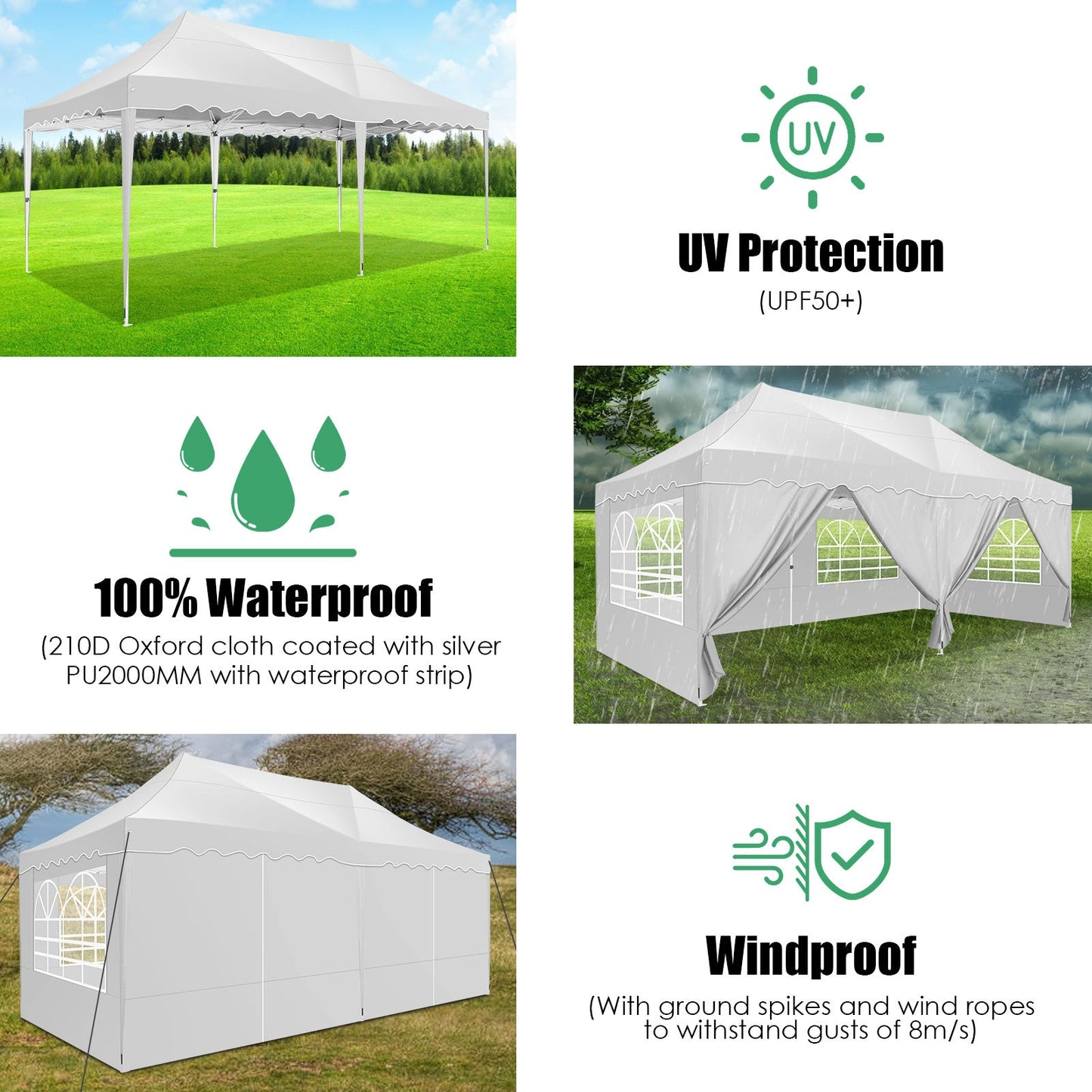 JUSTTENT 10x20 Pop up Canopy Tent Commercial Instant Canopy with 6 Sidewalls