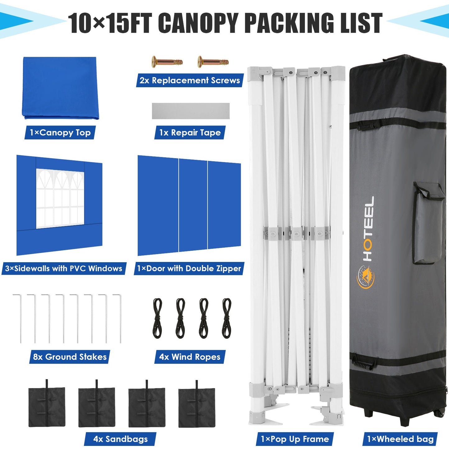 10x15 Heavy Duty Canopy Tent with 4 Sidewalls,Pop up Canopy for Parties