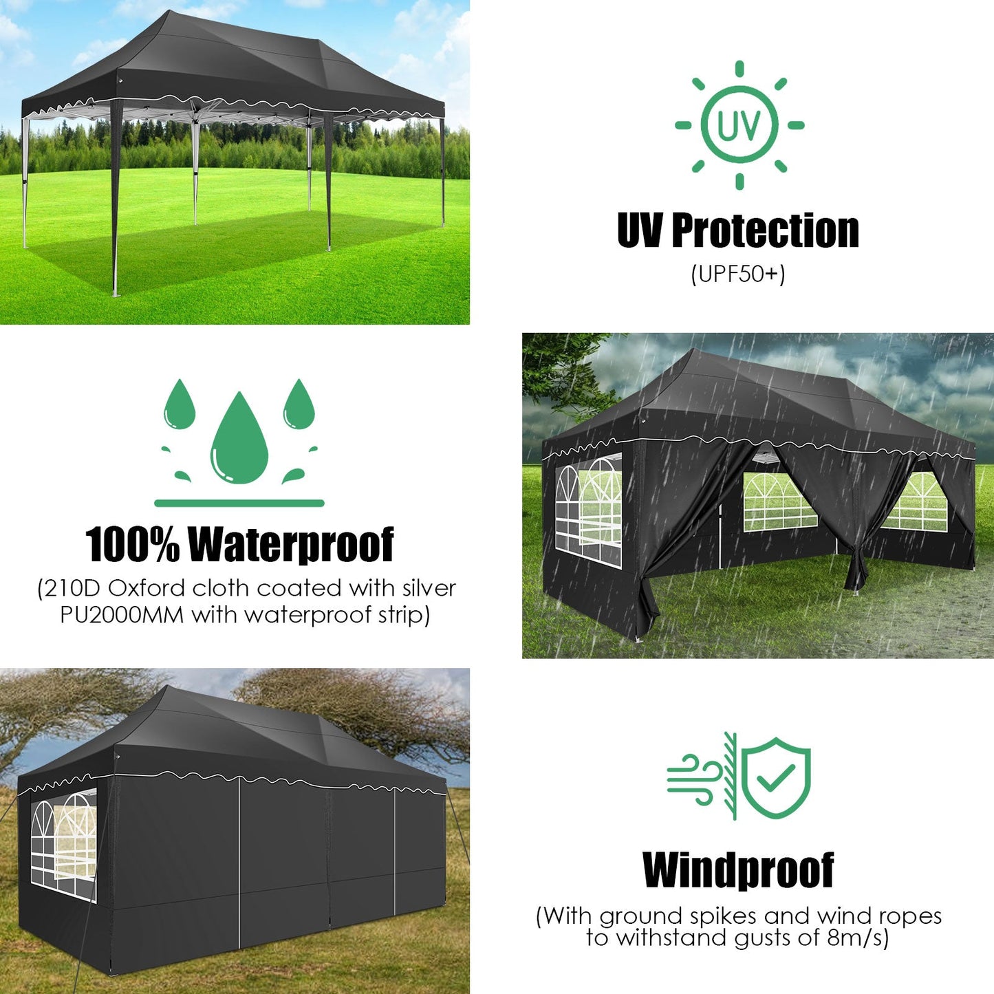 JUSTTENT 10x20 Pop up Canopy Tent Commercial Instant Canopy with 6 Sidewalls