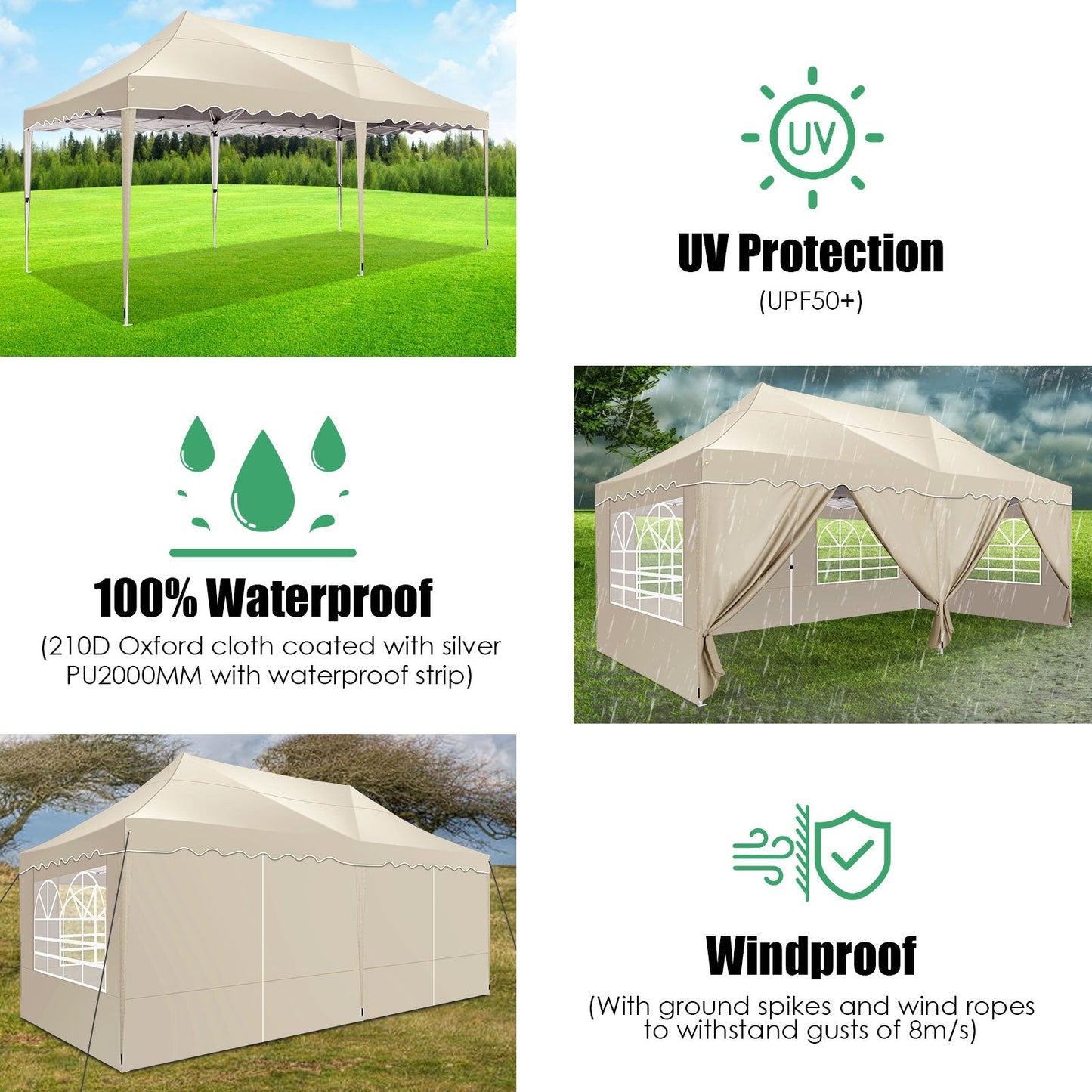 JUSTTENT 10x20 Pop up Canopy Tent Commercial Instant Canopy with 6 Sidewalls
