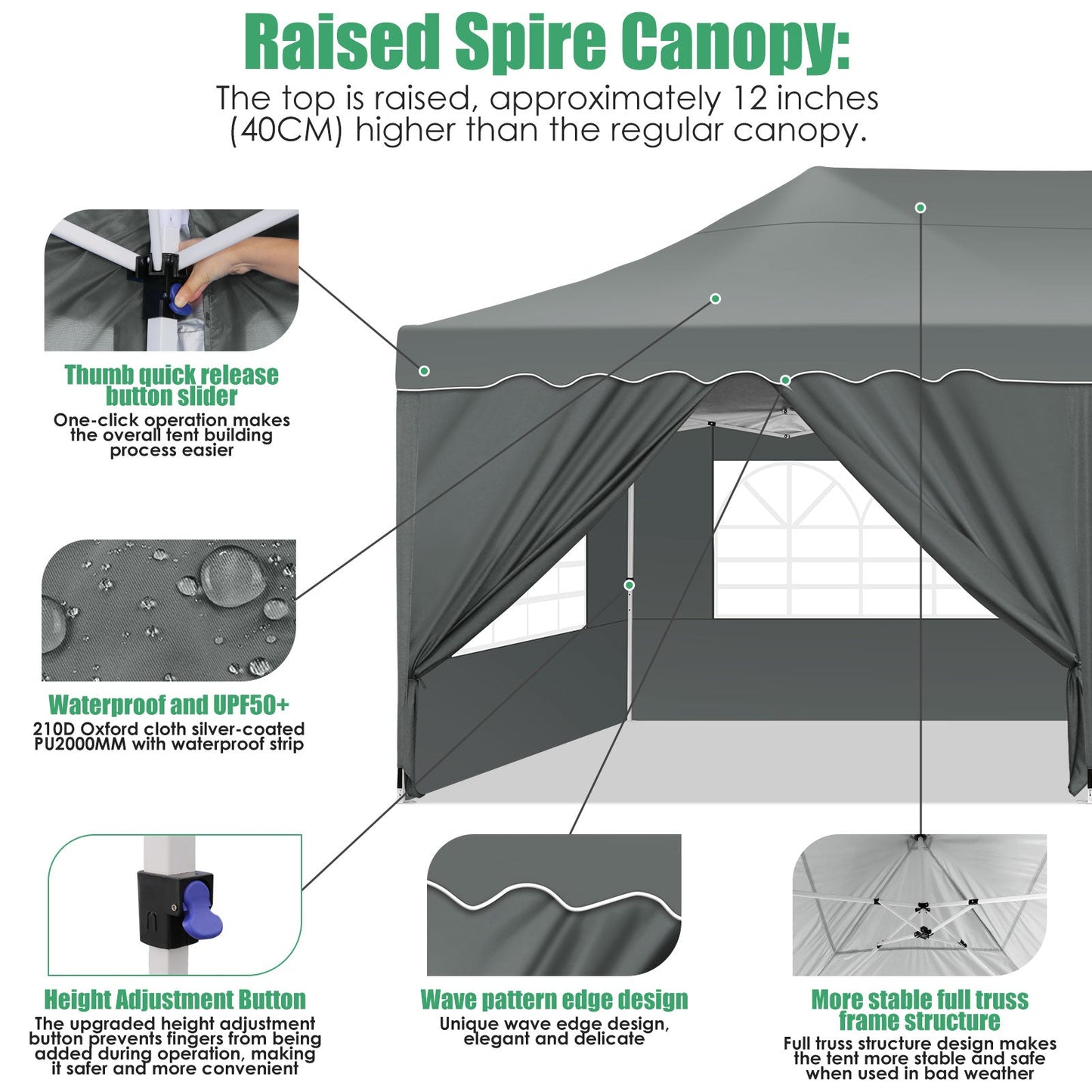 JUSTTENT 10x20 Pop up Canopy Tent Commercial Instant Canopy with 6 Sidewalls