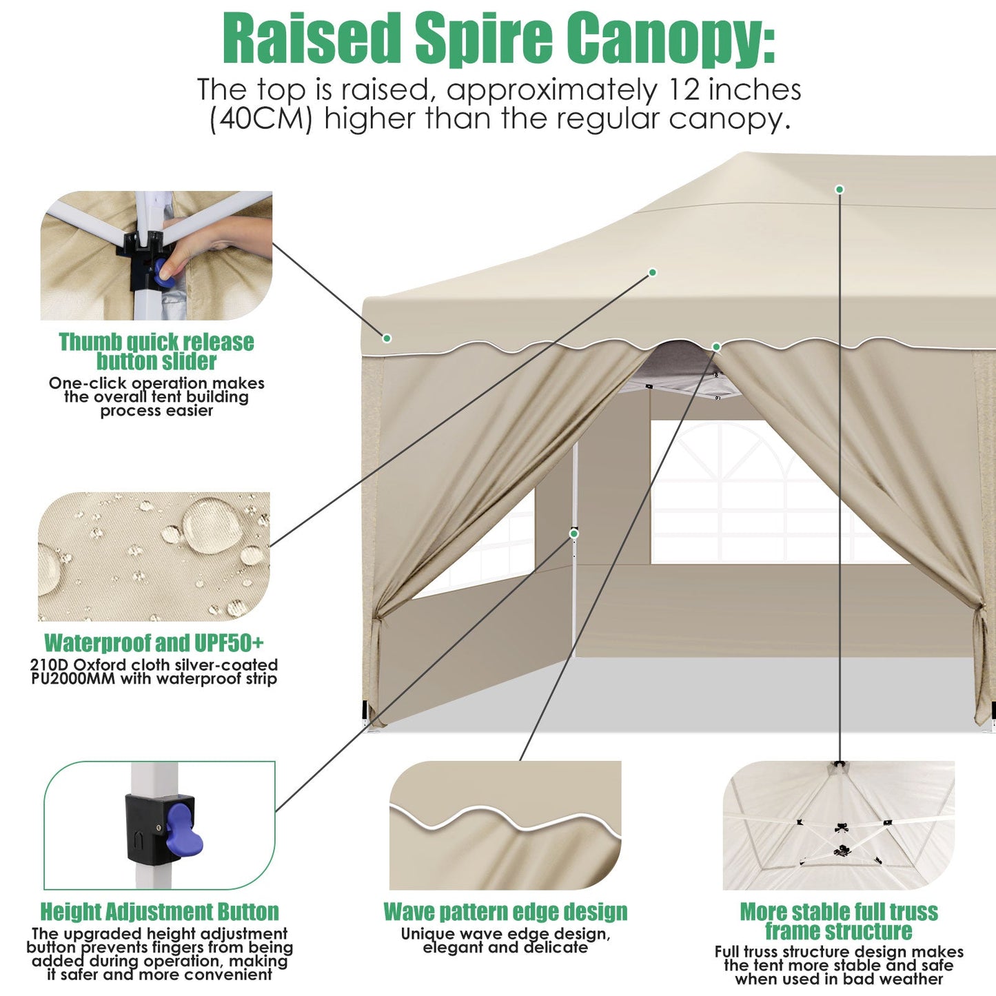 JUSTTENT 10x20 Pop up Canopy Tent Commercial Instant Canopy with 6 Sidewalls