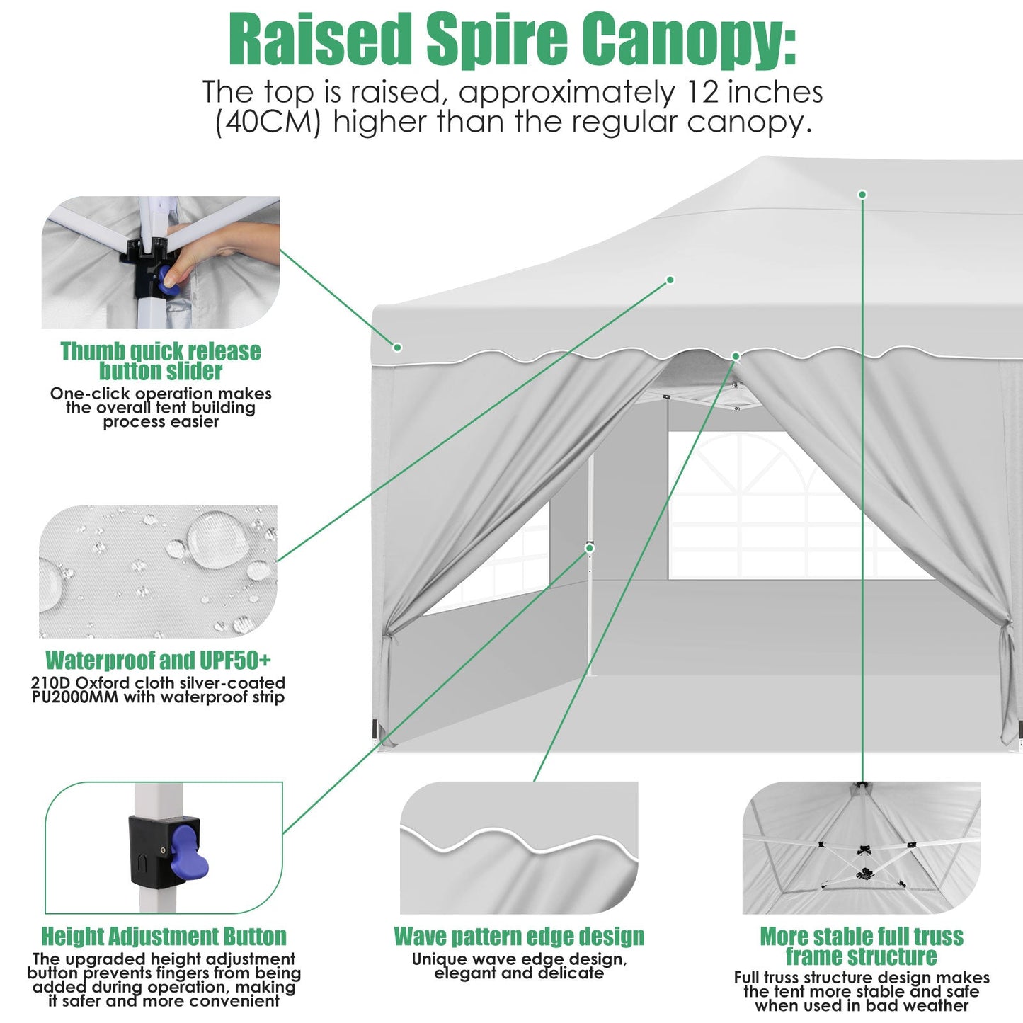 JUSTTENT 10x20 Pop up Canopy Tent Commercial Instant Canopy with 6 Sidewalls