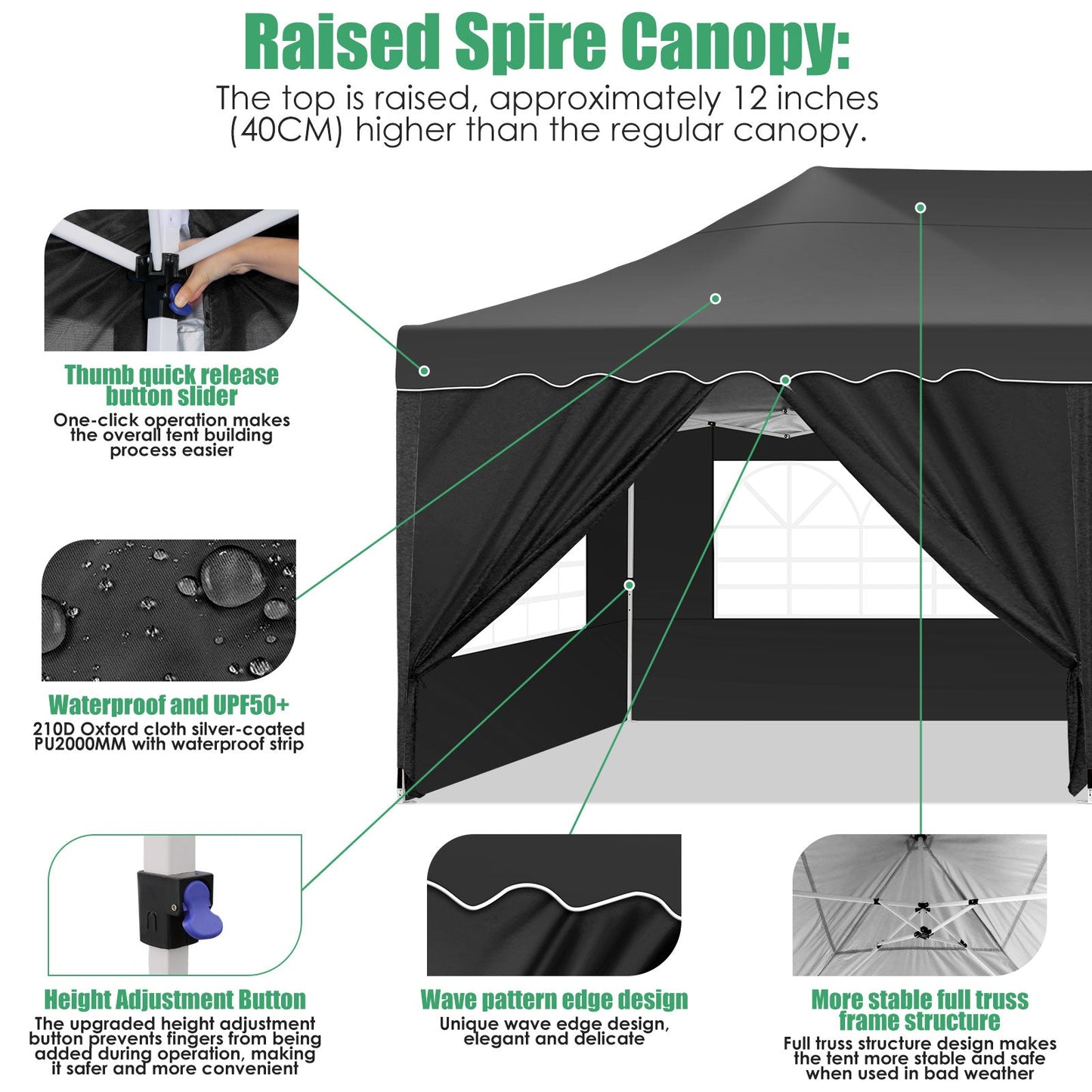 JUSTTENT 10x20 Pop up Canopy Tent Commercial Instant Canopy with 6 Sidewalls