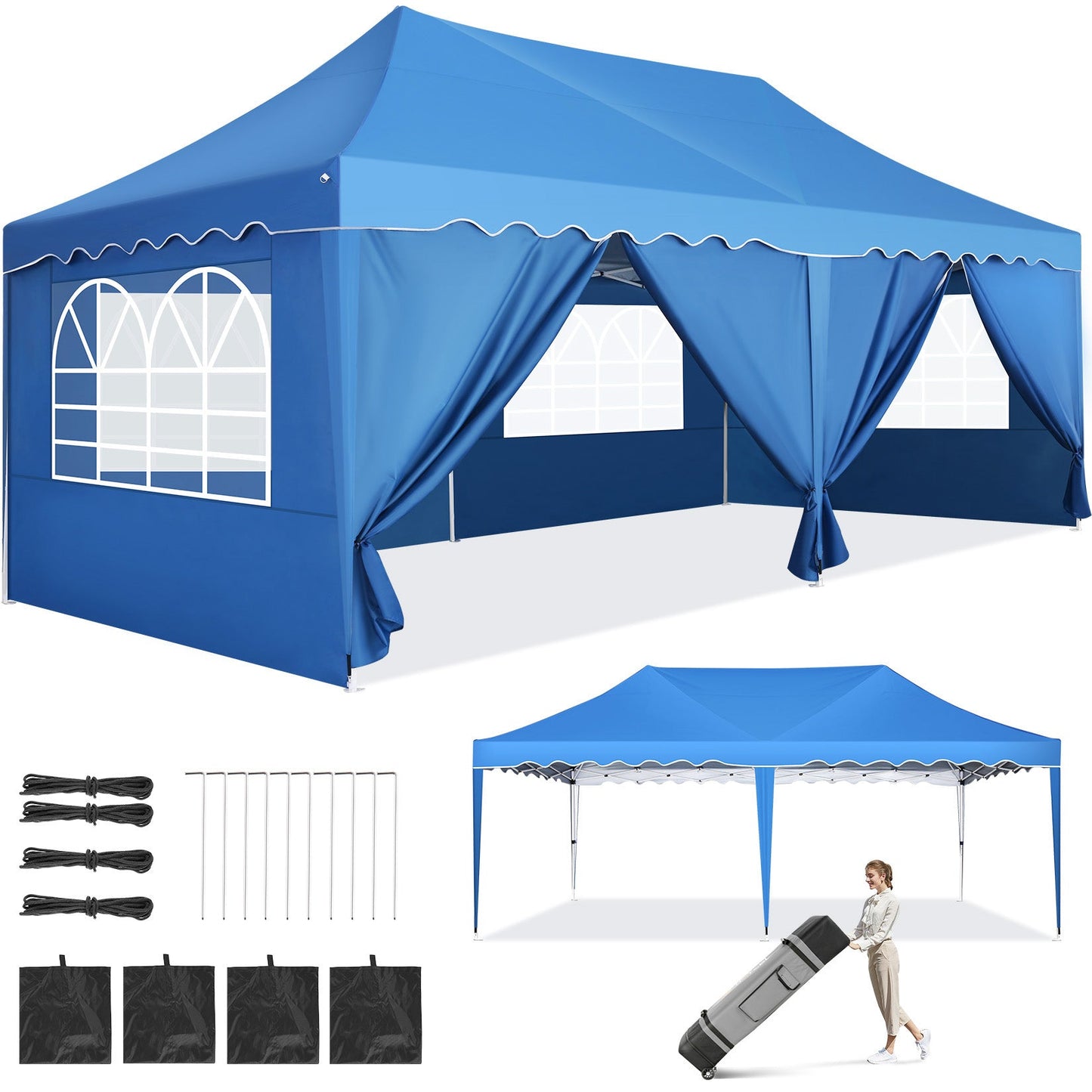 JUSTTENT 10x20 Pop up Canopy Tent Commercial Instant Canopy with 6 Sidewalls