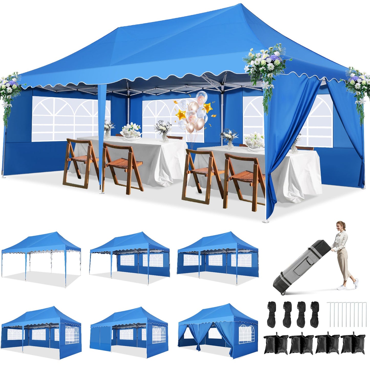 JUSTTENT 10x20 Pop up Canopy Tent Commercial Instant Canopy with 6 Sidewalls
