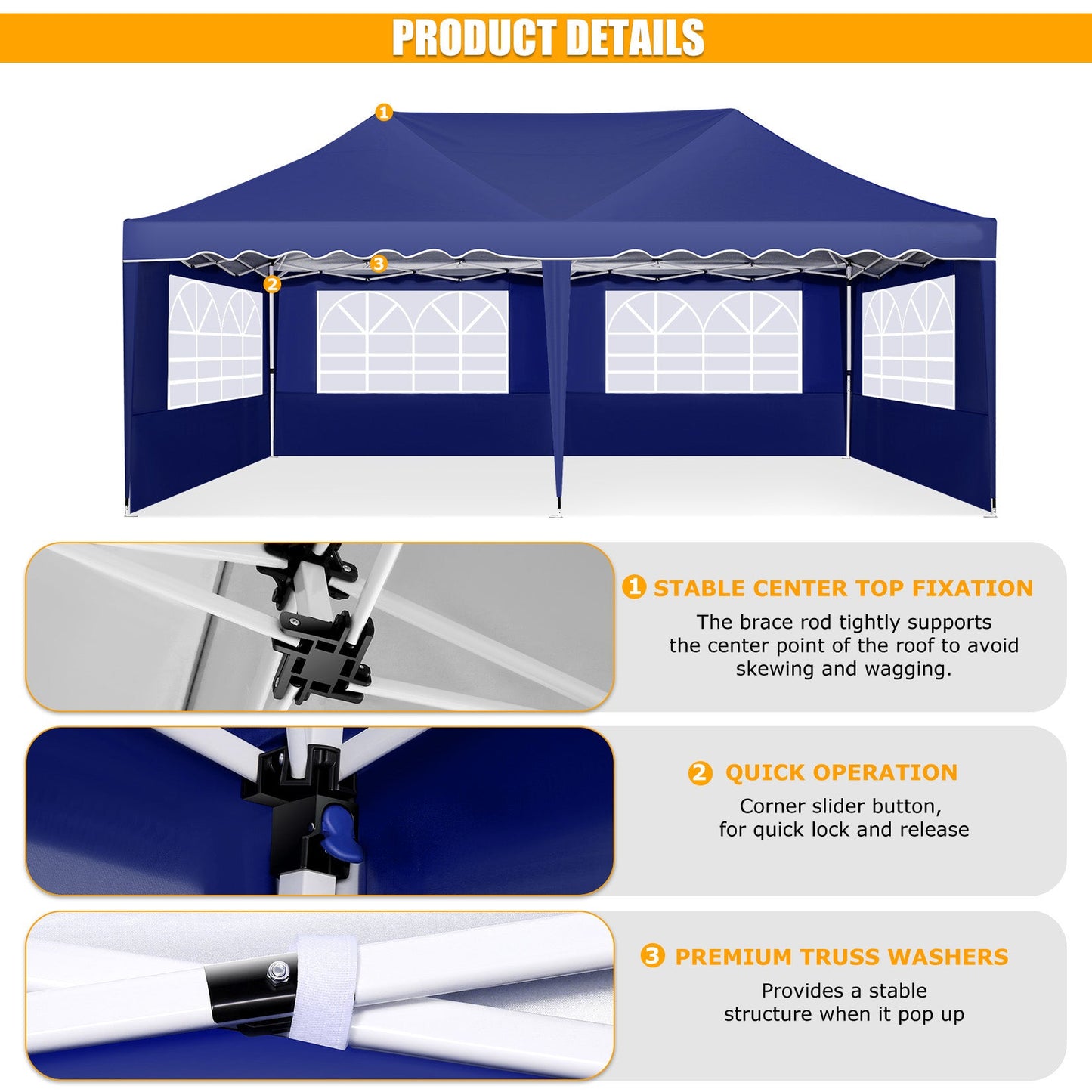 JUSTTENT 10x20 Pop up Canopy Tent Commercial Instant Canopy with 6 Sidewalls