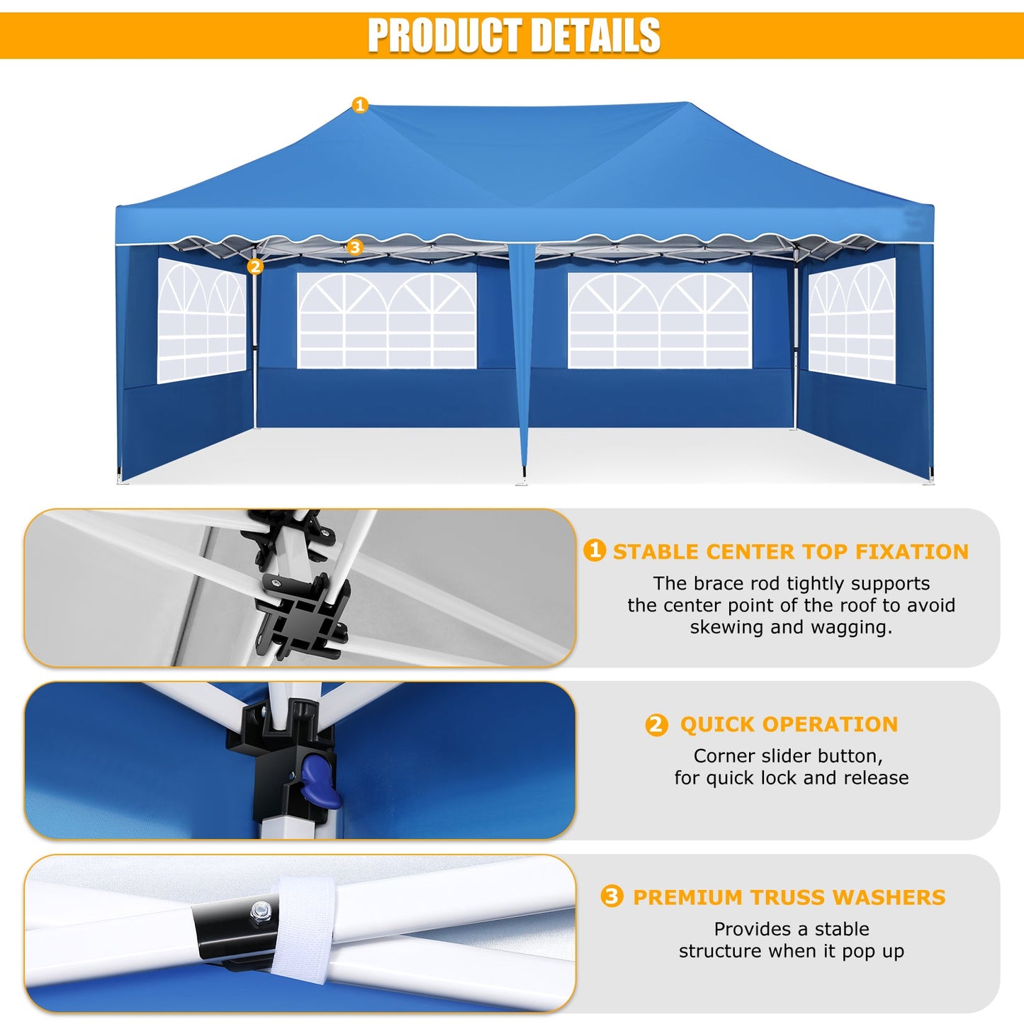 JUSTTENT 10x20 Pop up Canopy Tent Commercial Instant Canopy with 6 Sidewalls
