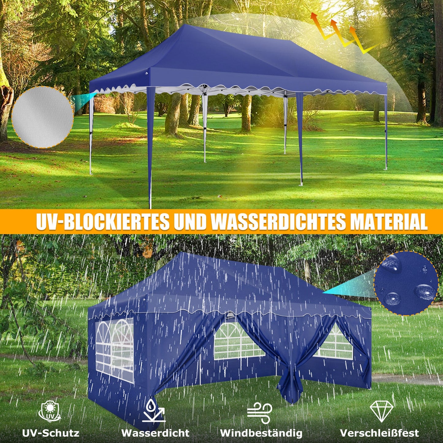 JUSTTENT 10x20 Pop up Canopy Tent Commercial Instant Canopy with 6 Sidewalls