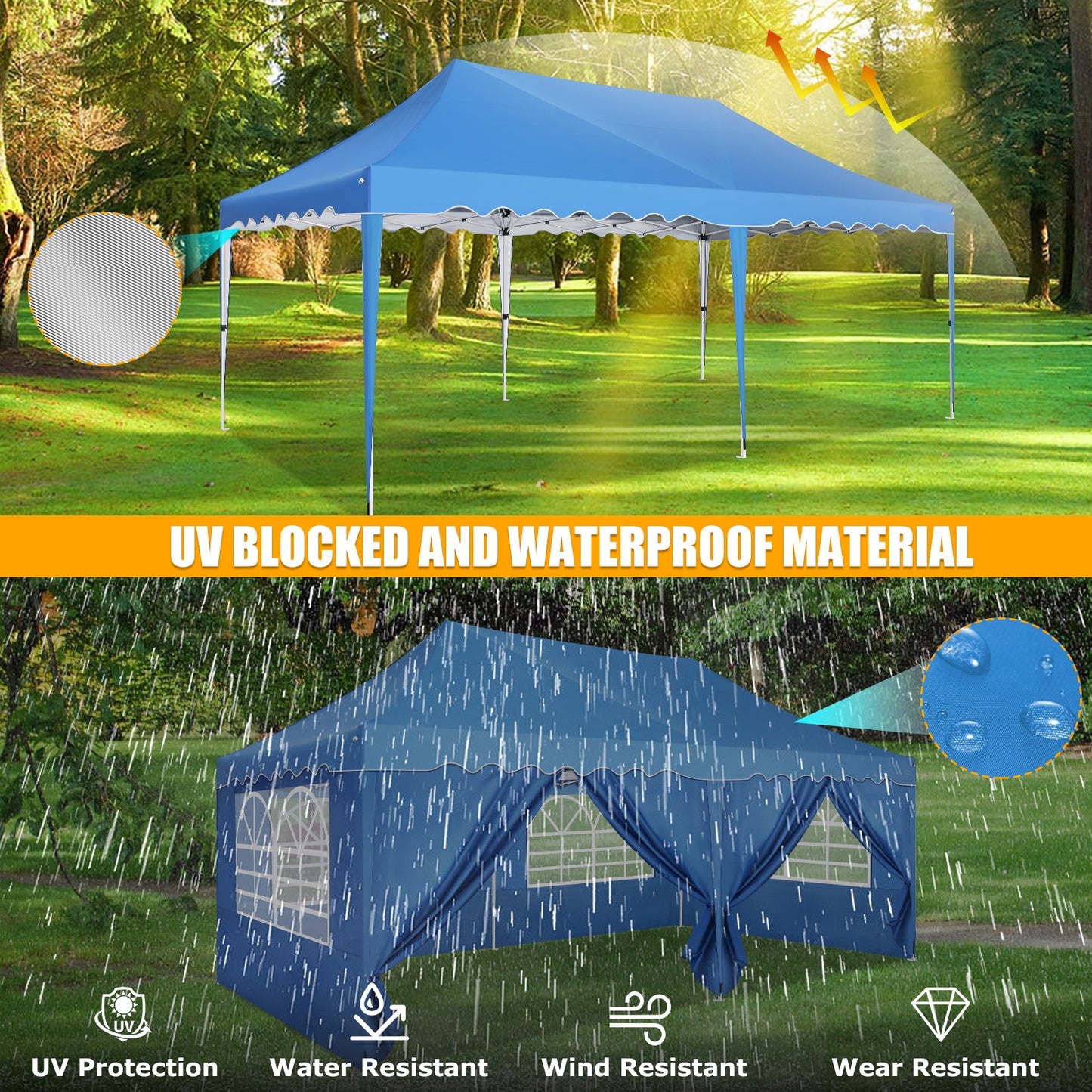 JUSTTENT 10x20 Pop up Canopy Tent Commercial Instant Canopy with 6 Sidewalls