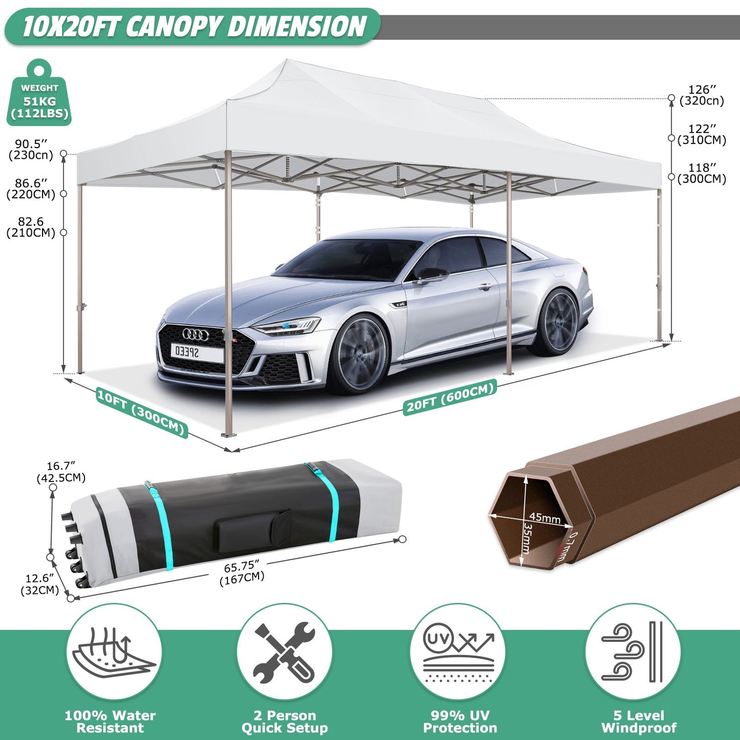 JUSTTENT Pop up Canopy Tent 10x10 Commercial Instant Canopy