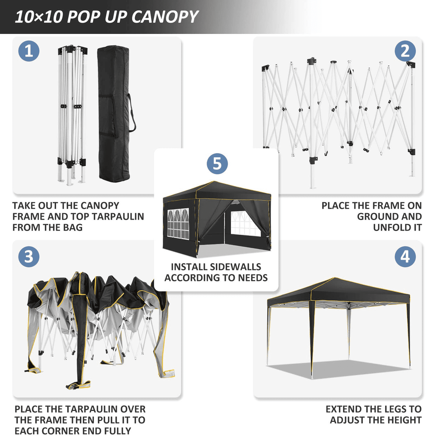 JUSTTENT Pop up Canopy Tent 10x10 Commercial Instant Canopy