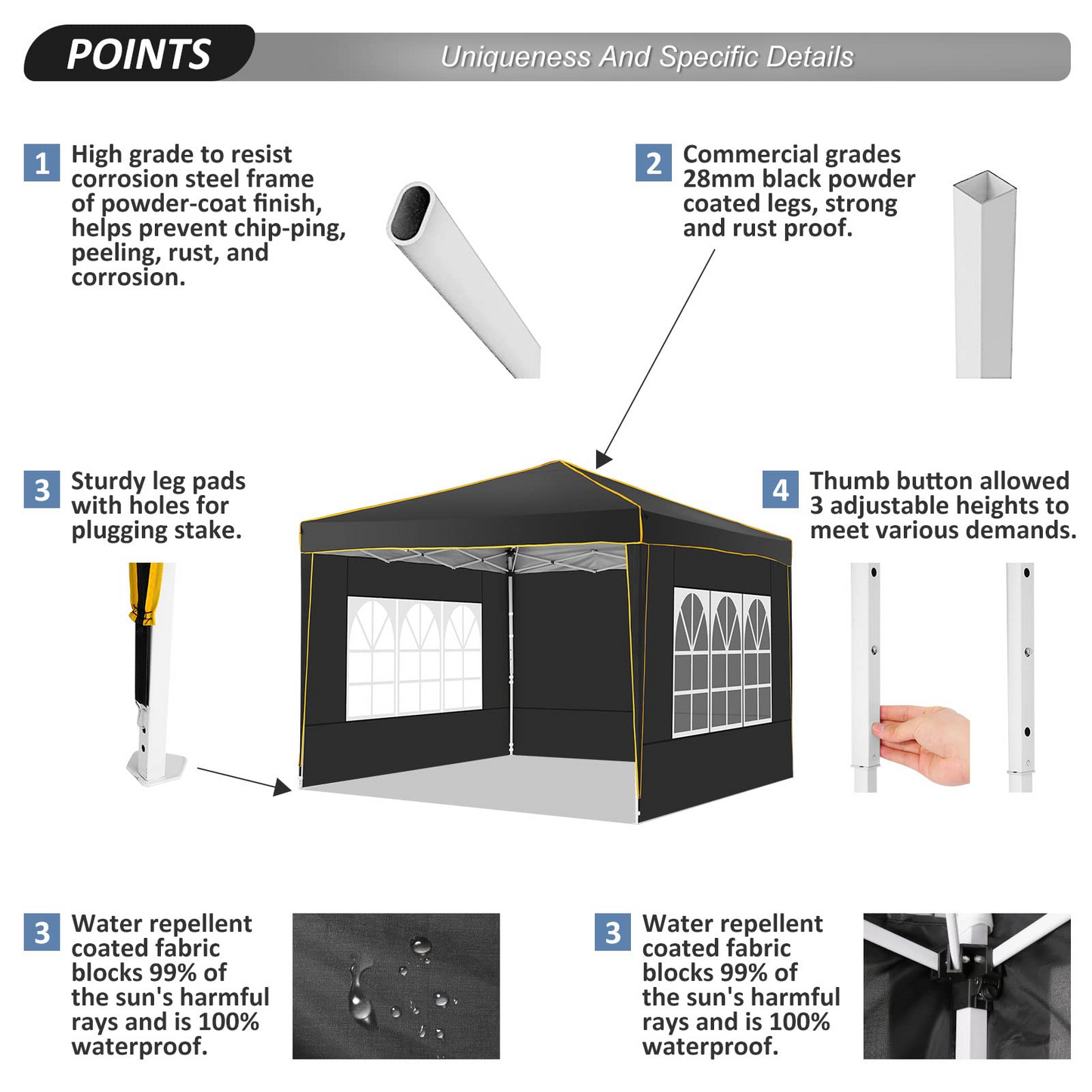 JUSTTENT Pop up Canopy Tent 10x10 Commercial Instant Canopy