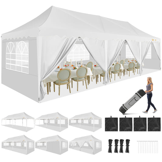 10x30 Pop Up Canopy Tent with 8 Sidewalls, Heavy Duty Wedding Event Tents