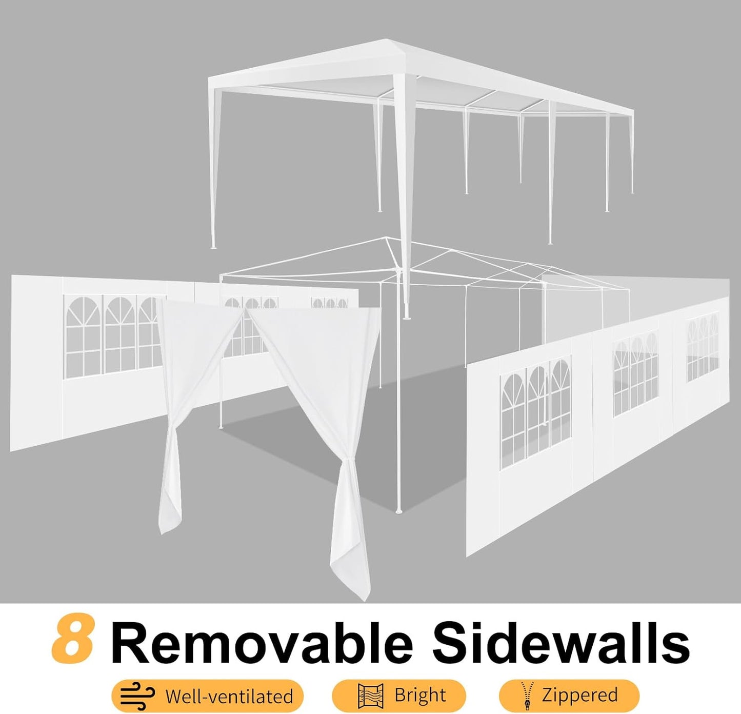 Party Tent 10x30 Canopy Tents for Parties with 8 Removable Sidewalls