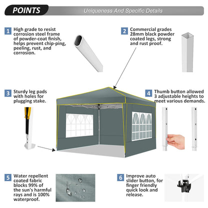 JUSTTENT Pop up Canopy Tent 10x10 Commercial Instant Canopy