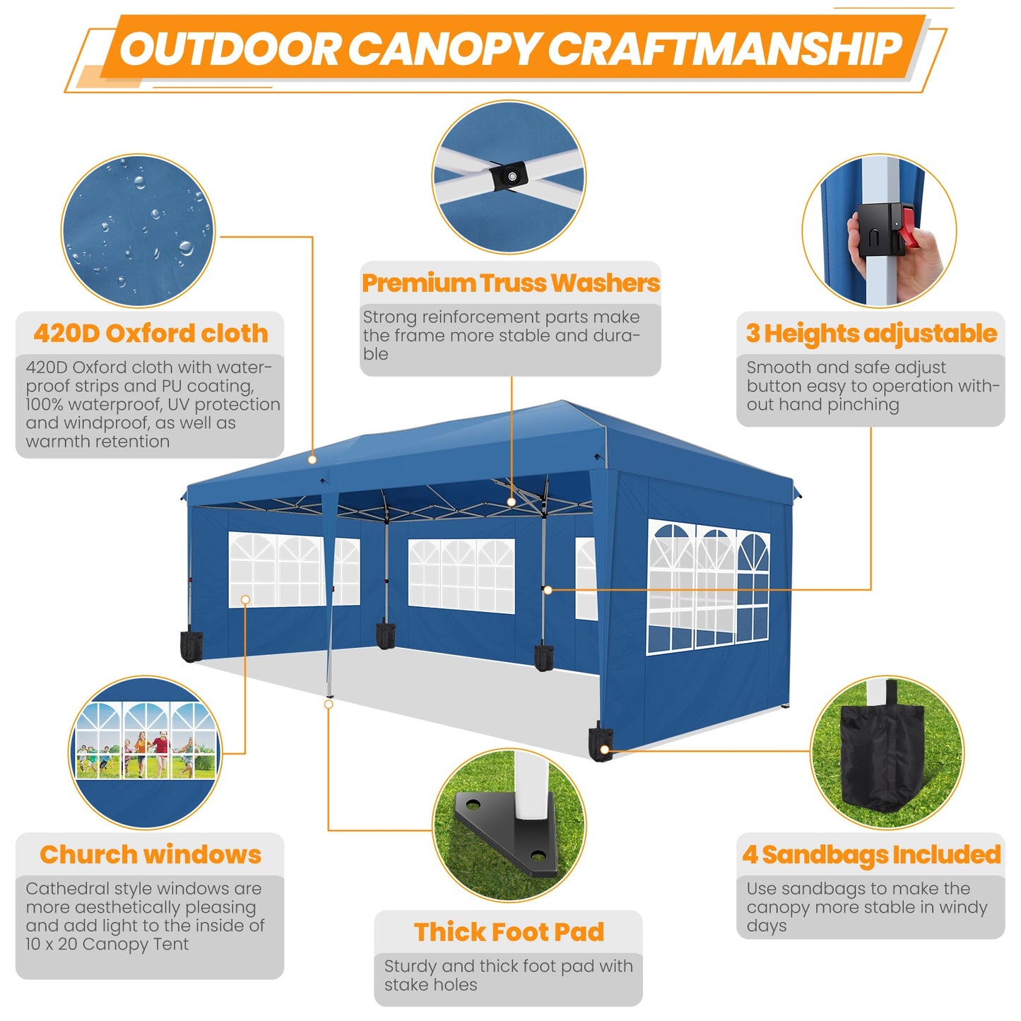 Pop Up Canopy Tent for Backyard,10x20 Canopy with 6 Removable Sidewalls