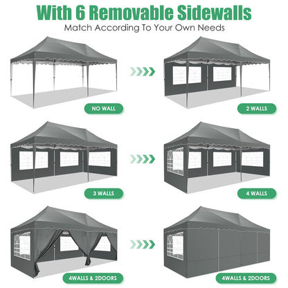 JUSTTENT 10x20 Pop up Canopy Tent Commercial Instant Canopy with 6 Sidewalls