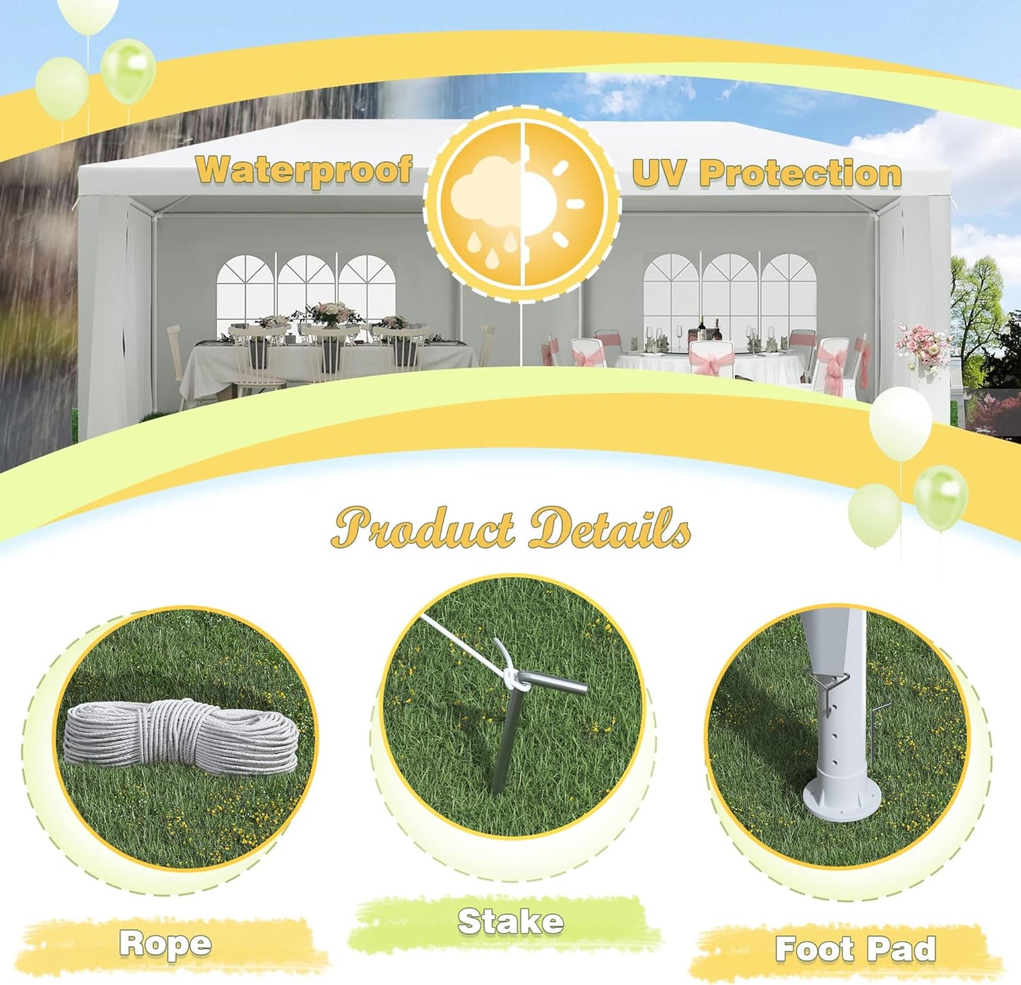 Party Tent 10x30 Canopy Tents for Parties with 8 Removable Sidewalls