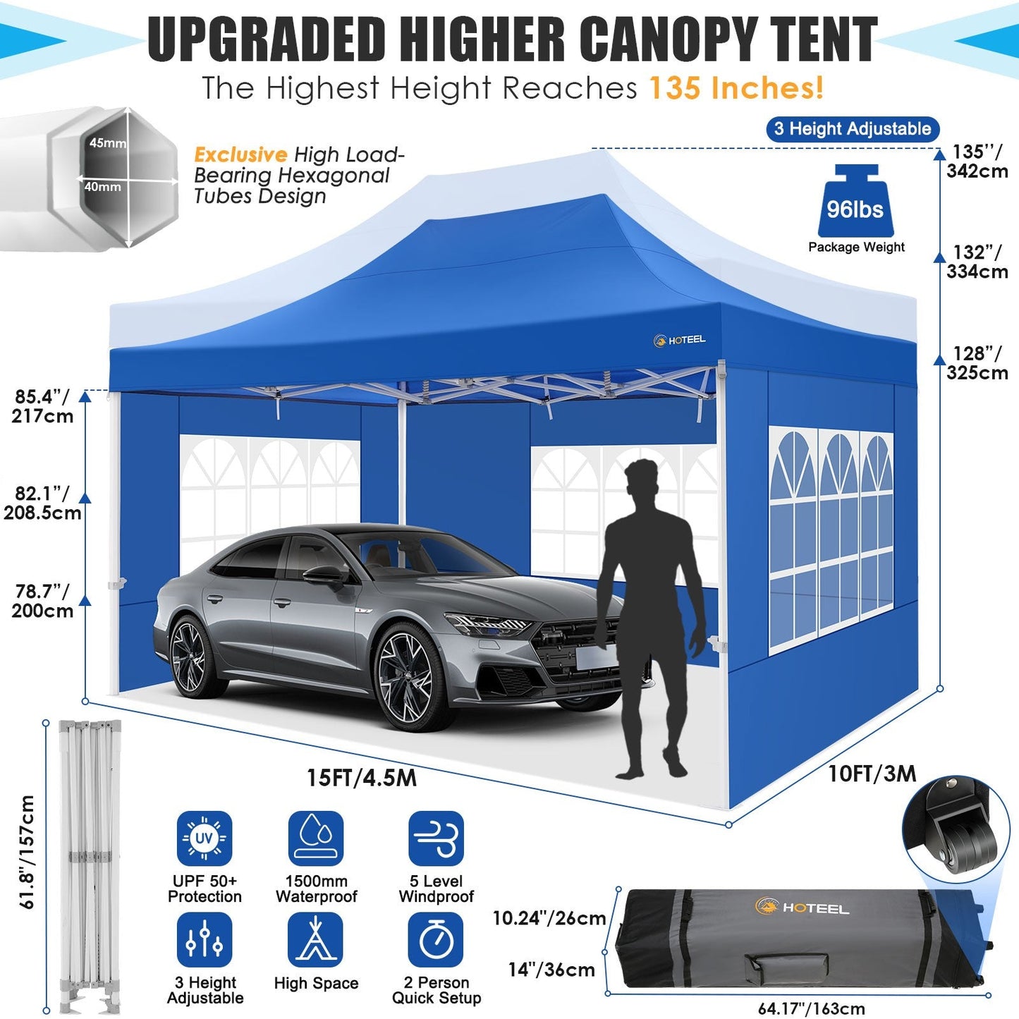 10x15 Heavy Duty Canopy Tent with 4 Sidewalls,Pop up Canopy for Parties