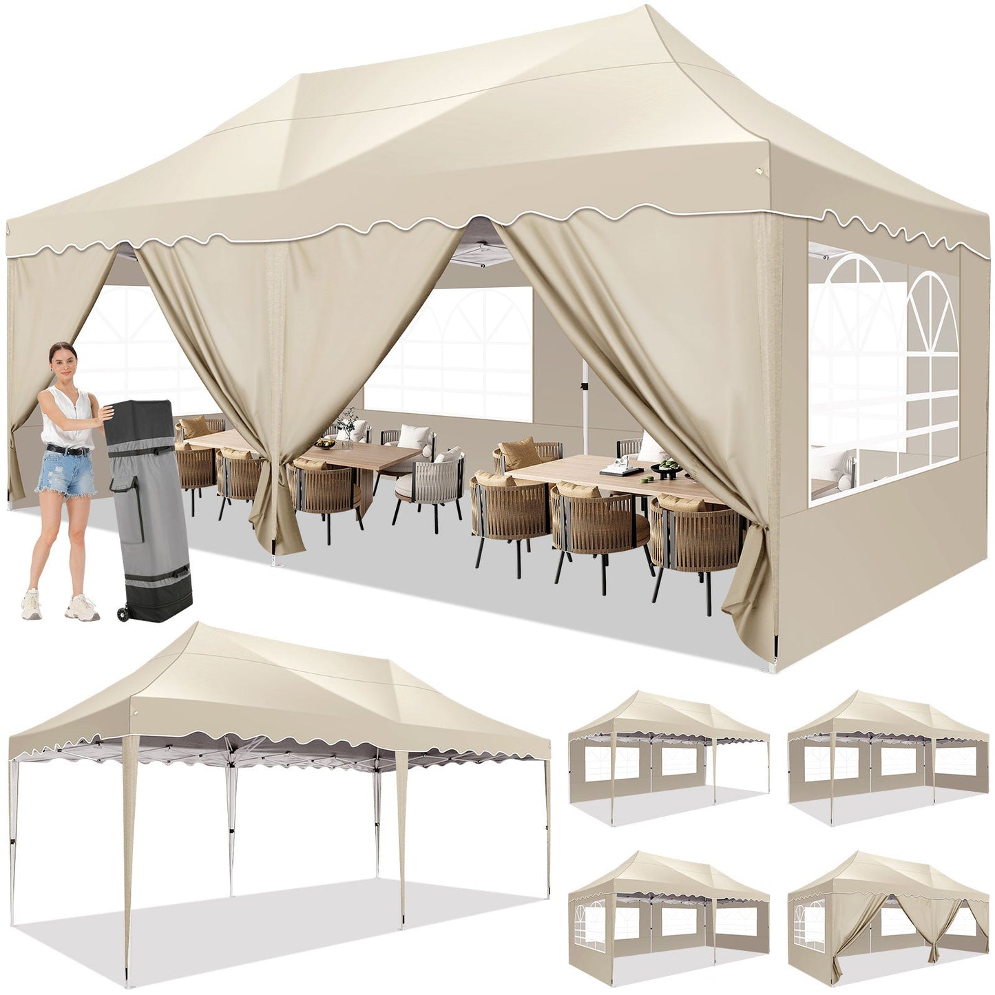 JUSTTENT 10x20 Pop up Canopy Tent Commercial Instant Canopy with 6 Sidewalls