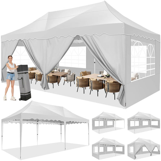 JUSTTENT 10x20 Pop up Canopy Tent Commercial Instant Canopy with 6 Sidewalls