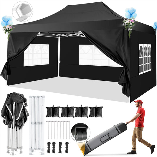 HOTEEL 10x15 Pop Up Canopy Tent Heavy Duty with 4 Sidewalls,Tents for Parties Outdoor Canopy Event Tent Wedding with Roller Bag,UV 50+ & Upgraded No Water Accumulation,Thick Hexagonal Legs