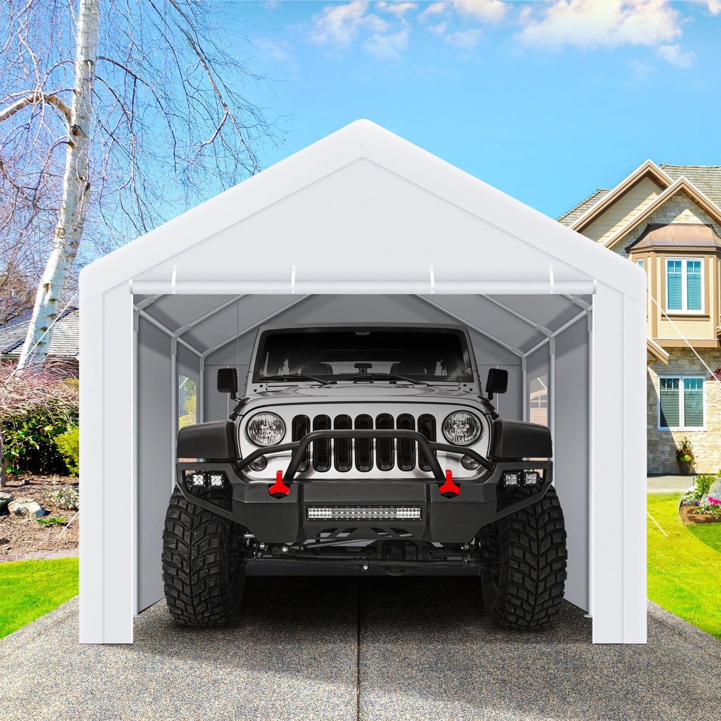 10'x20' Large Heavy Duty Carport Canopy with Roll-up Windows