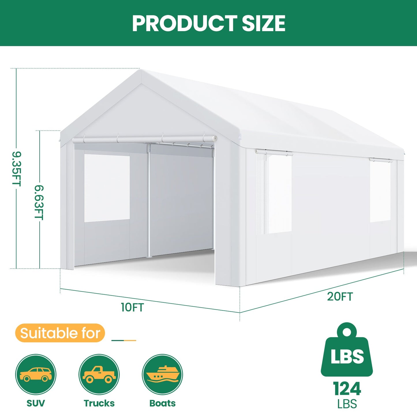 10'x20' Large Heavy Duty Carport Canopy with Roll-up Windows